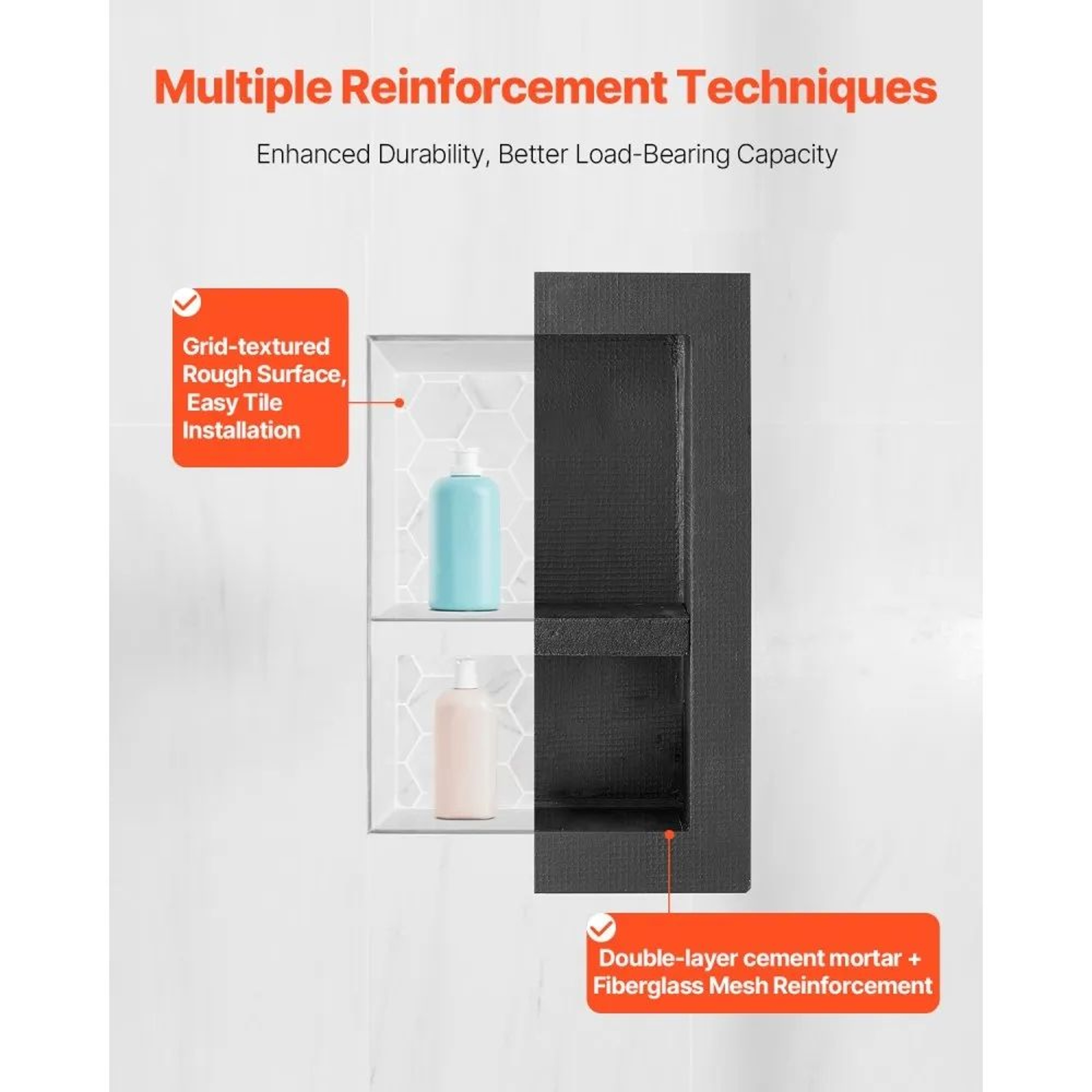 16 X 20 Inch Recessed Shower Niche With Movable Shelf And Waterproof Design 3