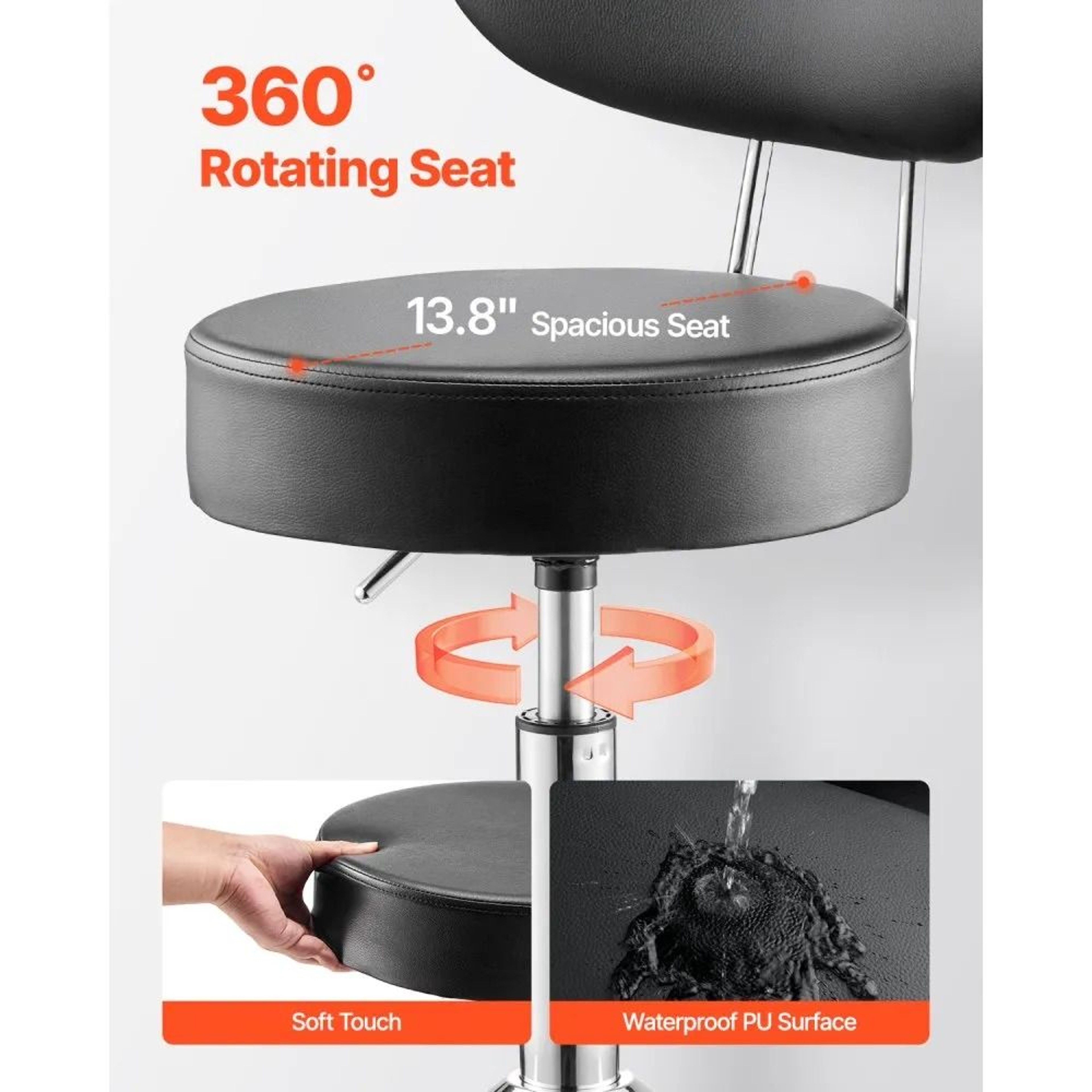 Adjustable Rolling Shop Stool With Backrest 300 LB Capacity And 360 Swivel Seat 2
