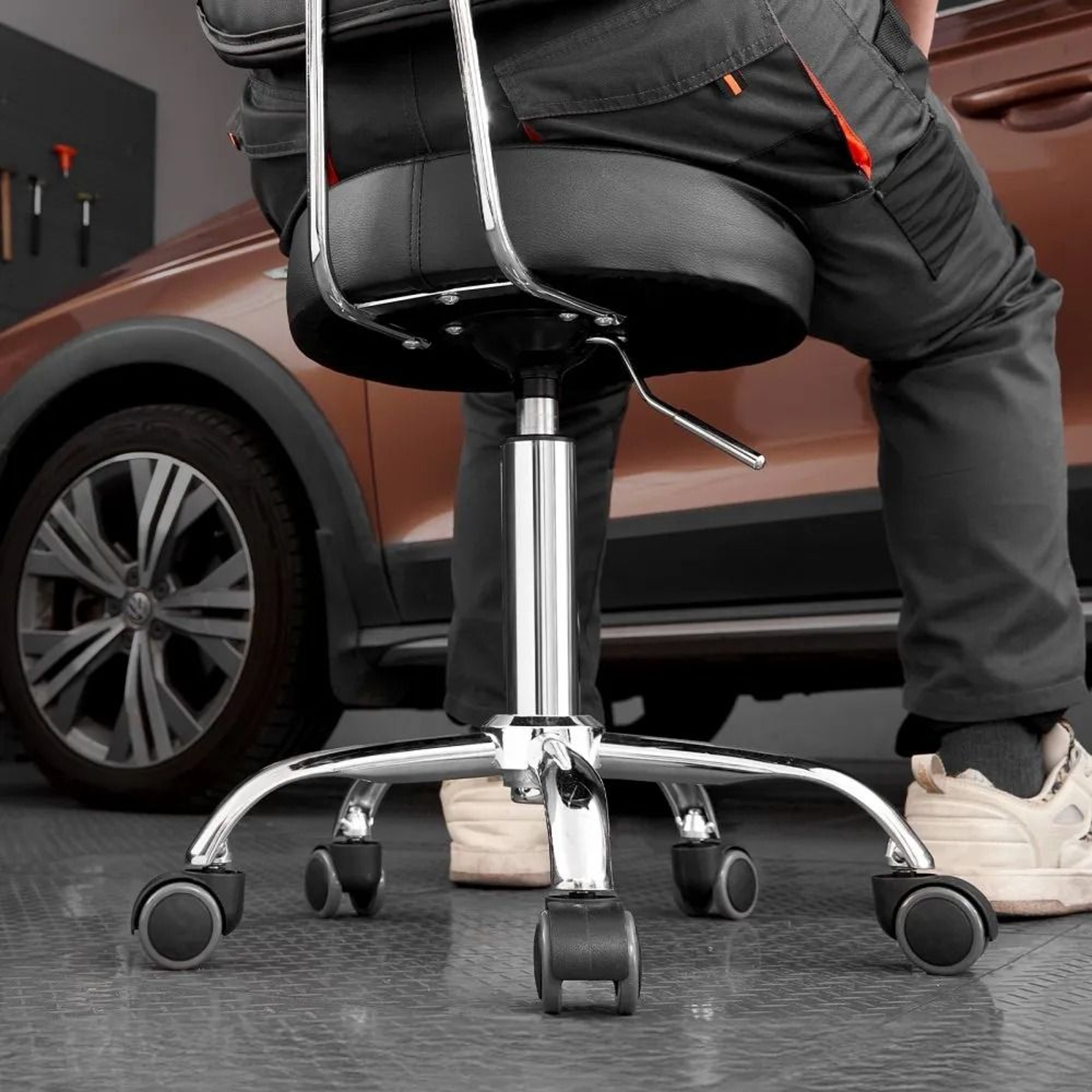 Adjustable Rolling Shop Stool With Backrest 300 LB Capacity And 360 Swivel Seat 5