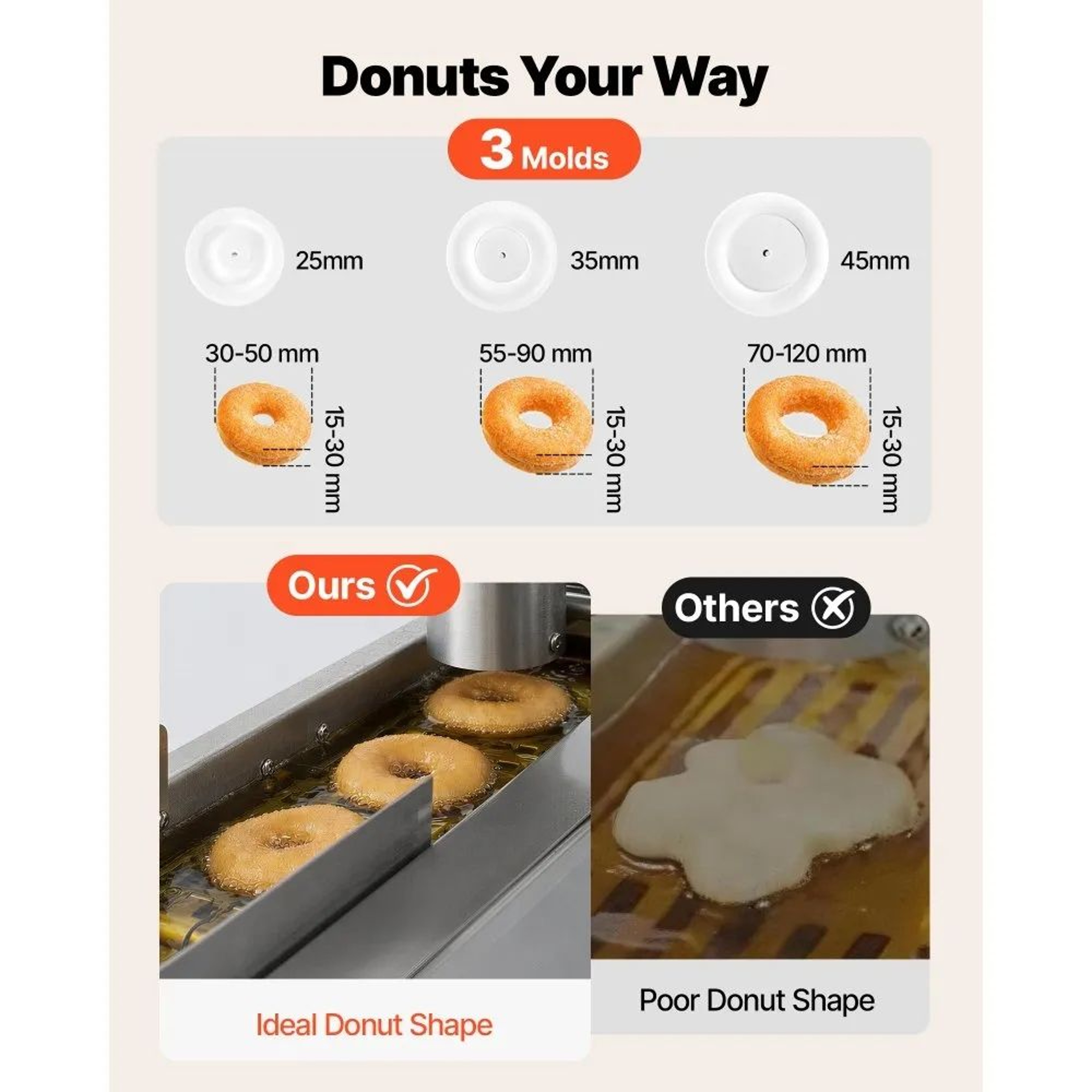 Commercial Automatic Donut Machine 3000W Stainless Steel Fryer With 3 Size Molds 6