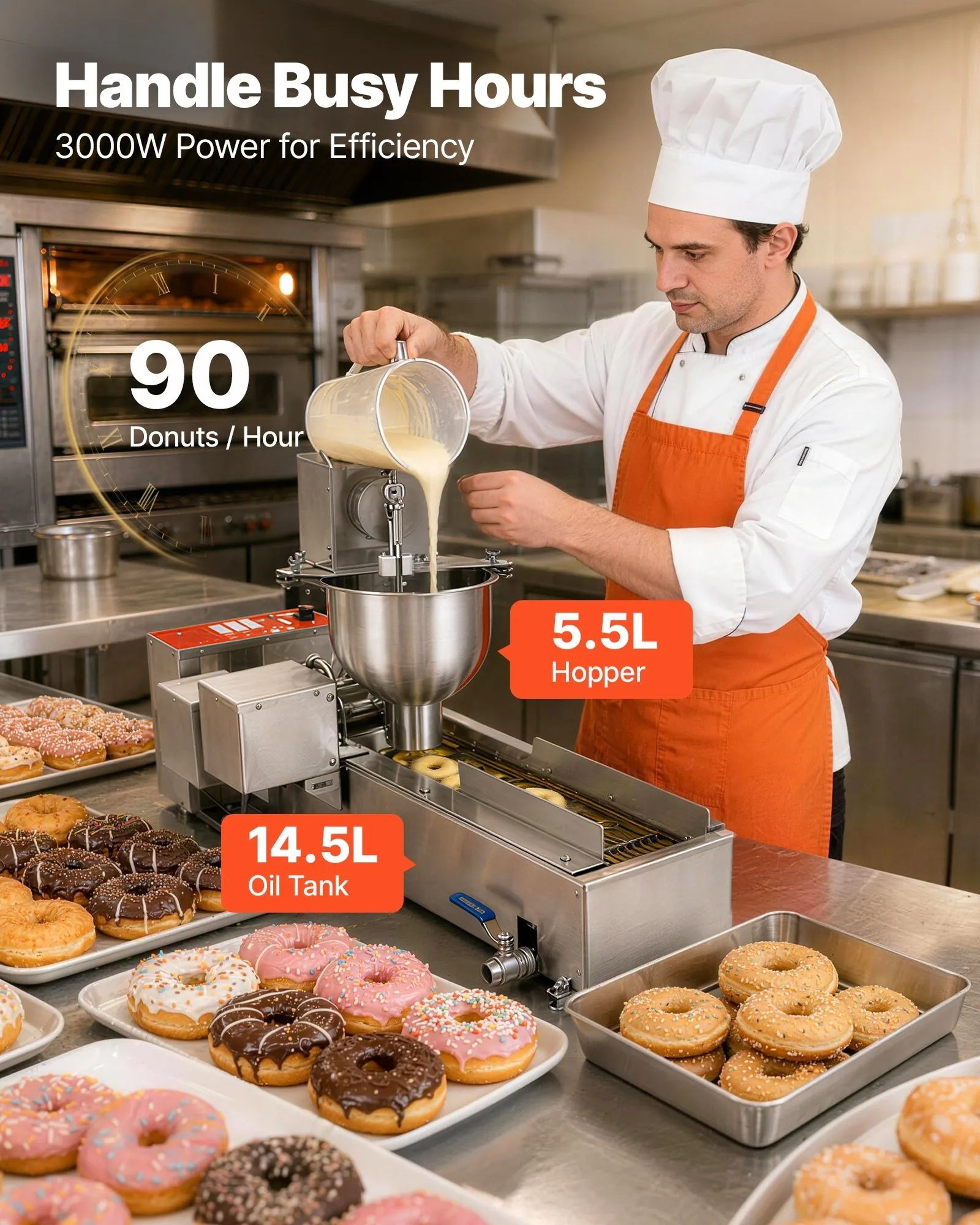 Commercial Automatic Donut Machine 3000W Stainless Steel Fryer With 3 Size Molds 1