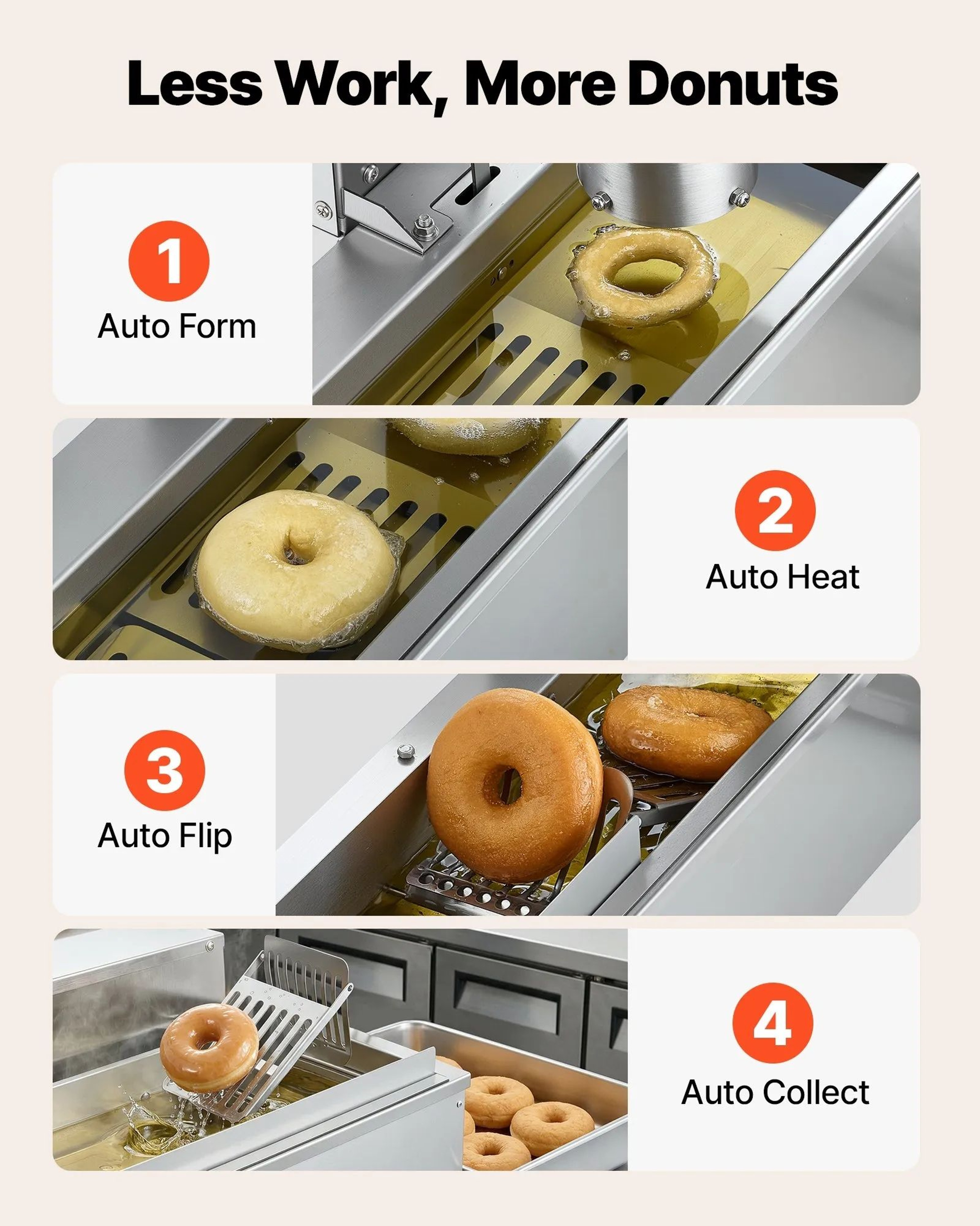 Commercial Automatic Donut Machine 3000W Stainless Steel Fryer With 3 Size Molds 3