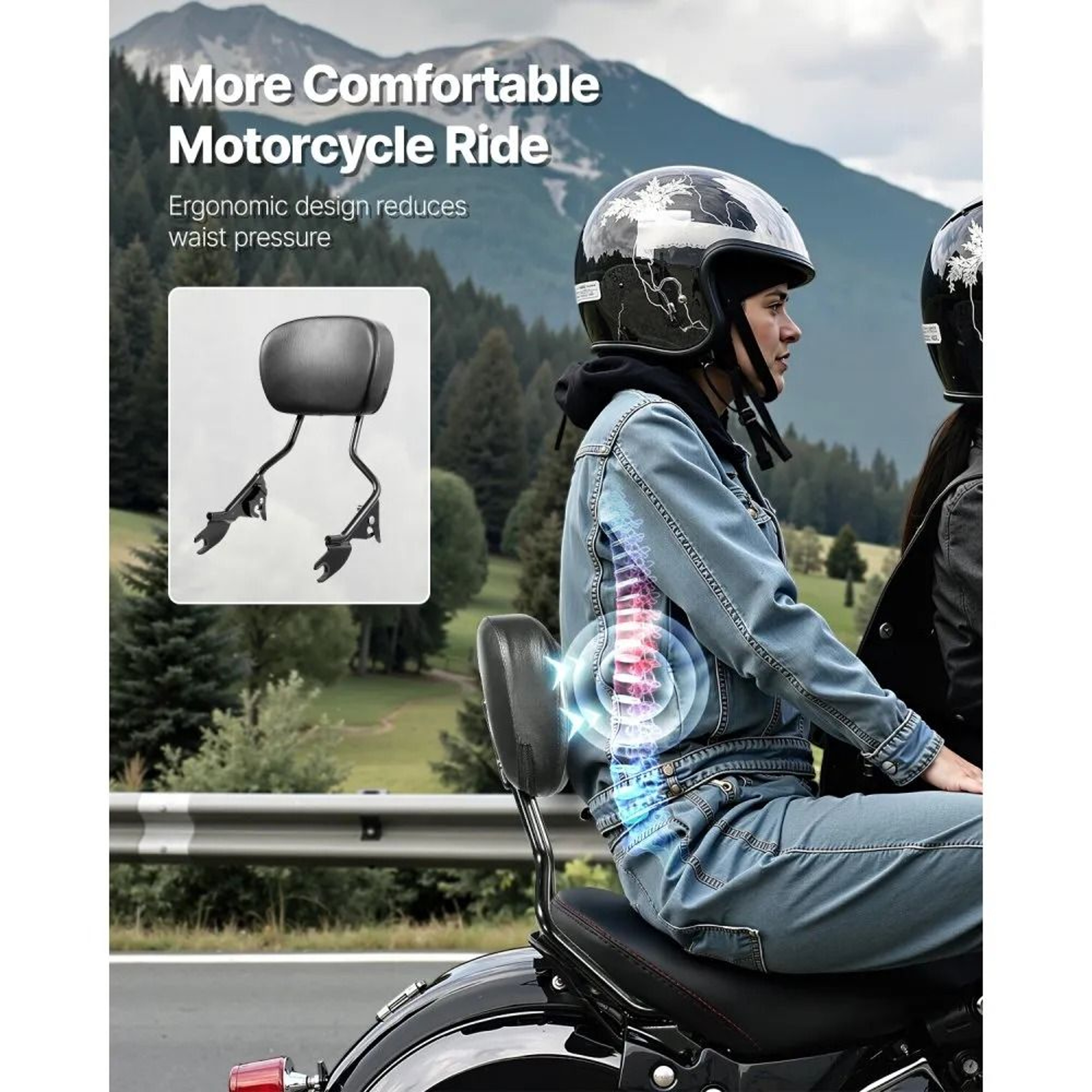 Detachable Motorcycle Passenger Backrest For HarleyDavidson Touring 16Inch Black 3