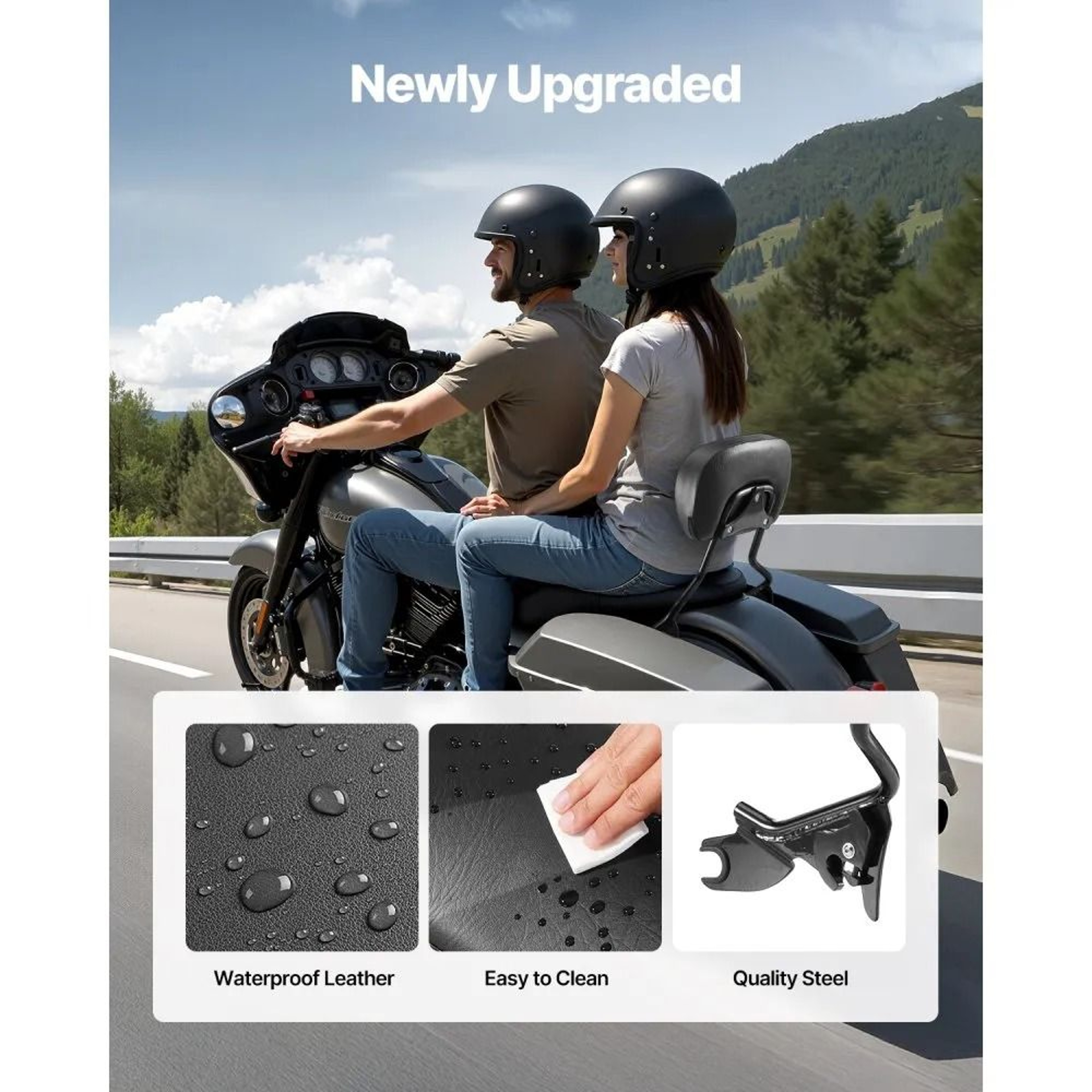 Detachable Motorcycle Passenger Backrest For HarleyDavidson Touring 16Inch Black 2
