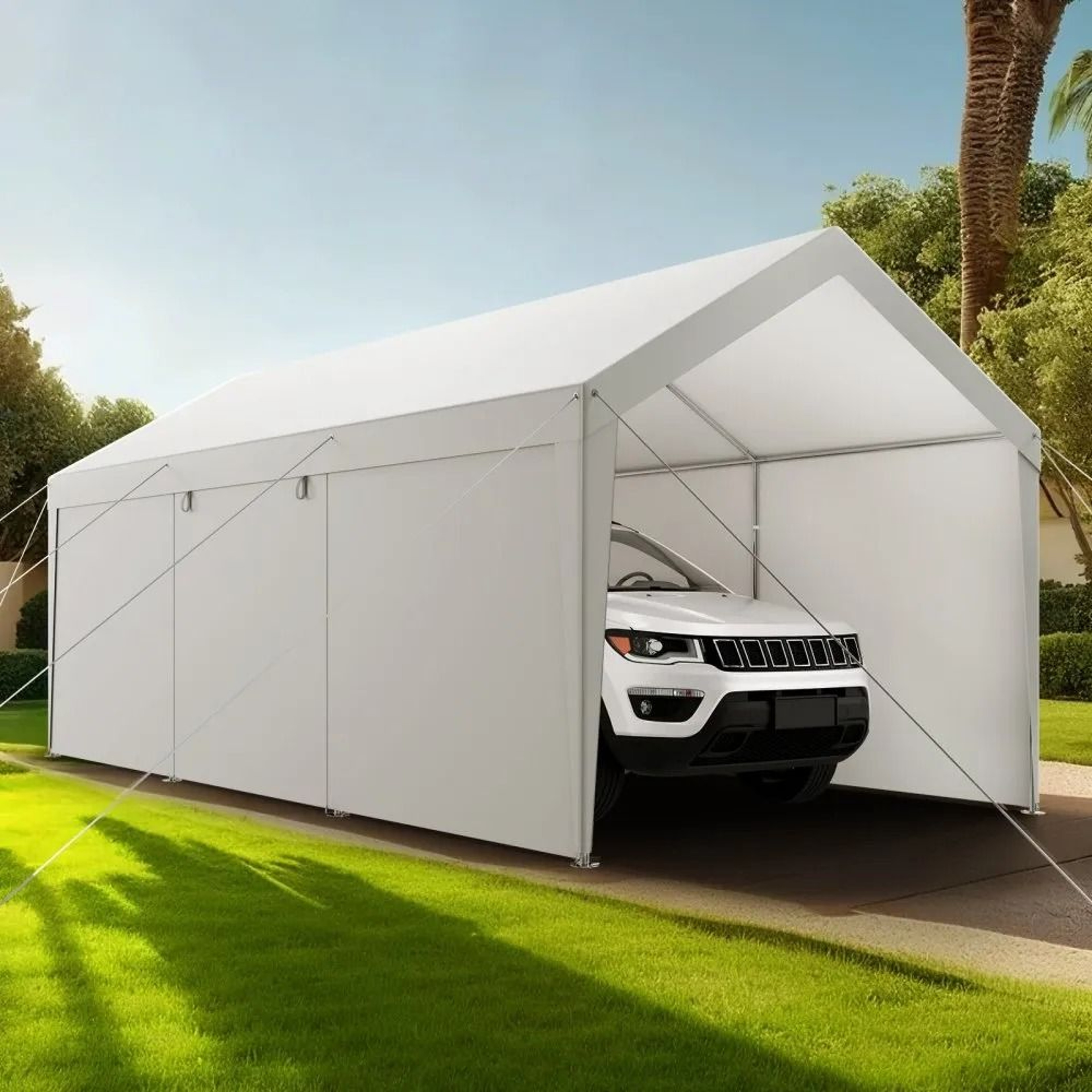 10 X 20 FT Heavy Duty Portable Carport Canopy With Removable Sidewalls And Zipper Door 5