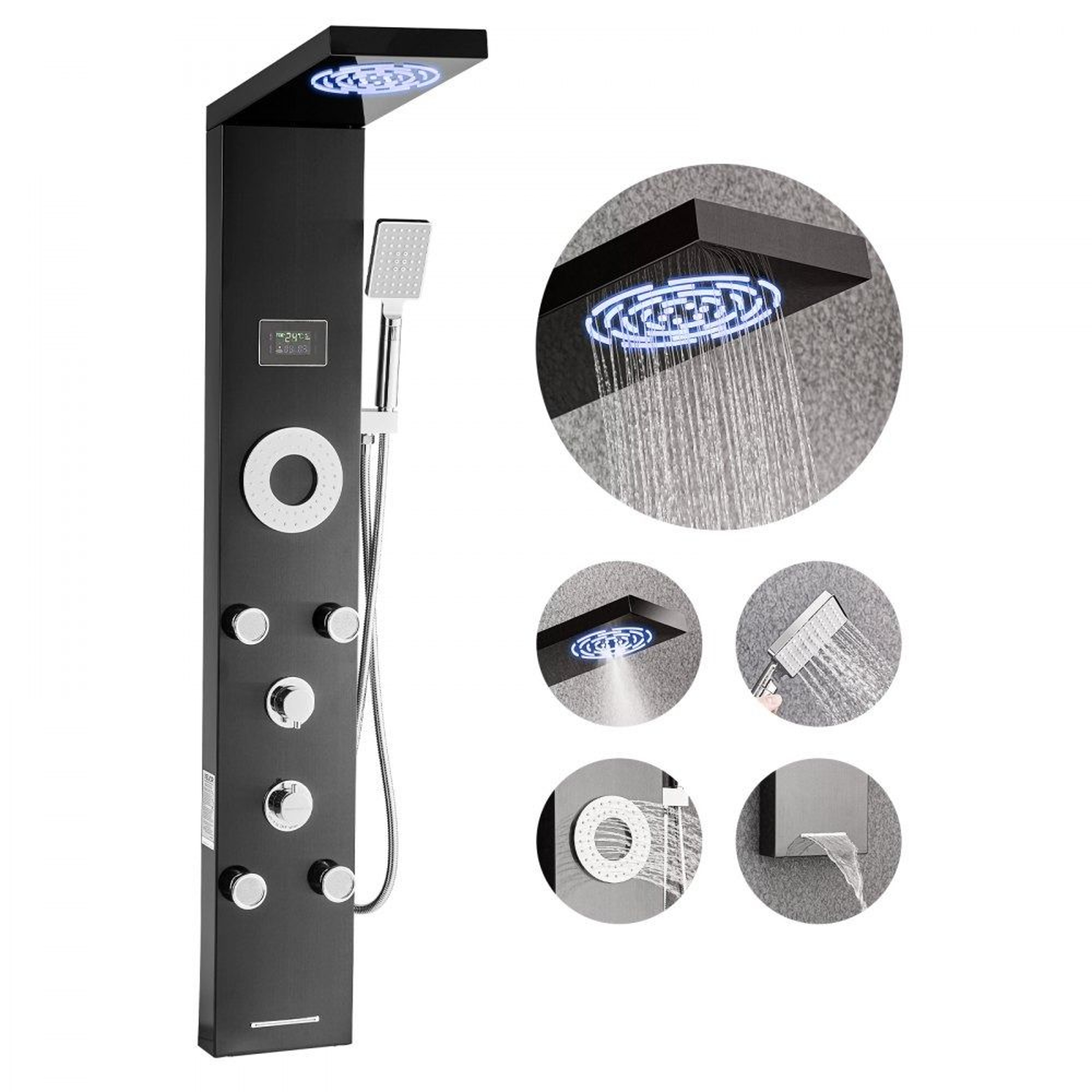 Shower Panel Tower System With LED Rainfall Shower Head And 5 Massage Body Jets 0