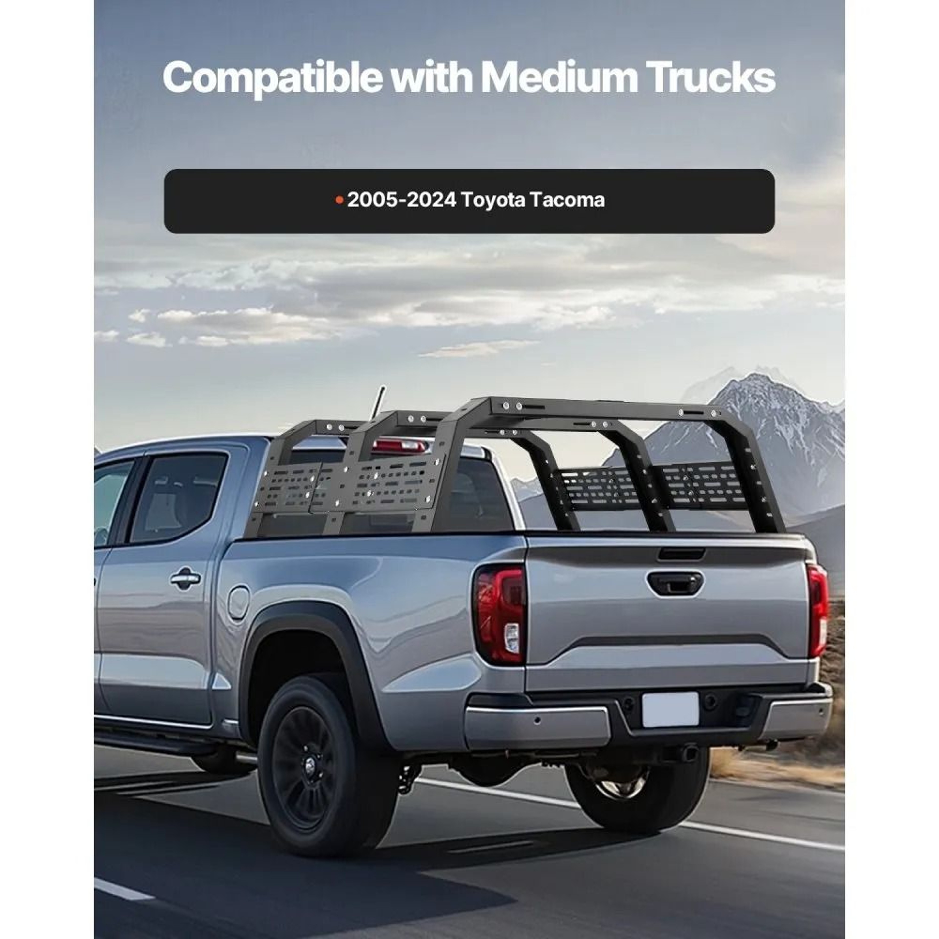 Overland Truck Bed Rack For Toyota Tacoma With Adjustable Width And 900 Lb Static Capacity 2