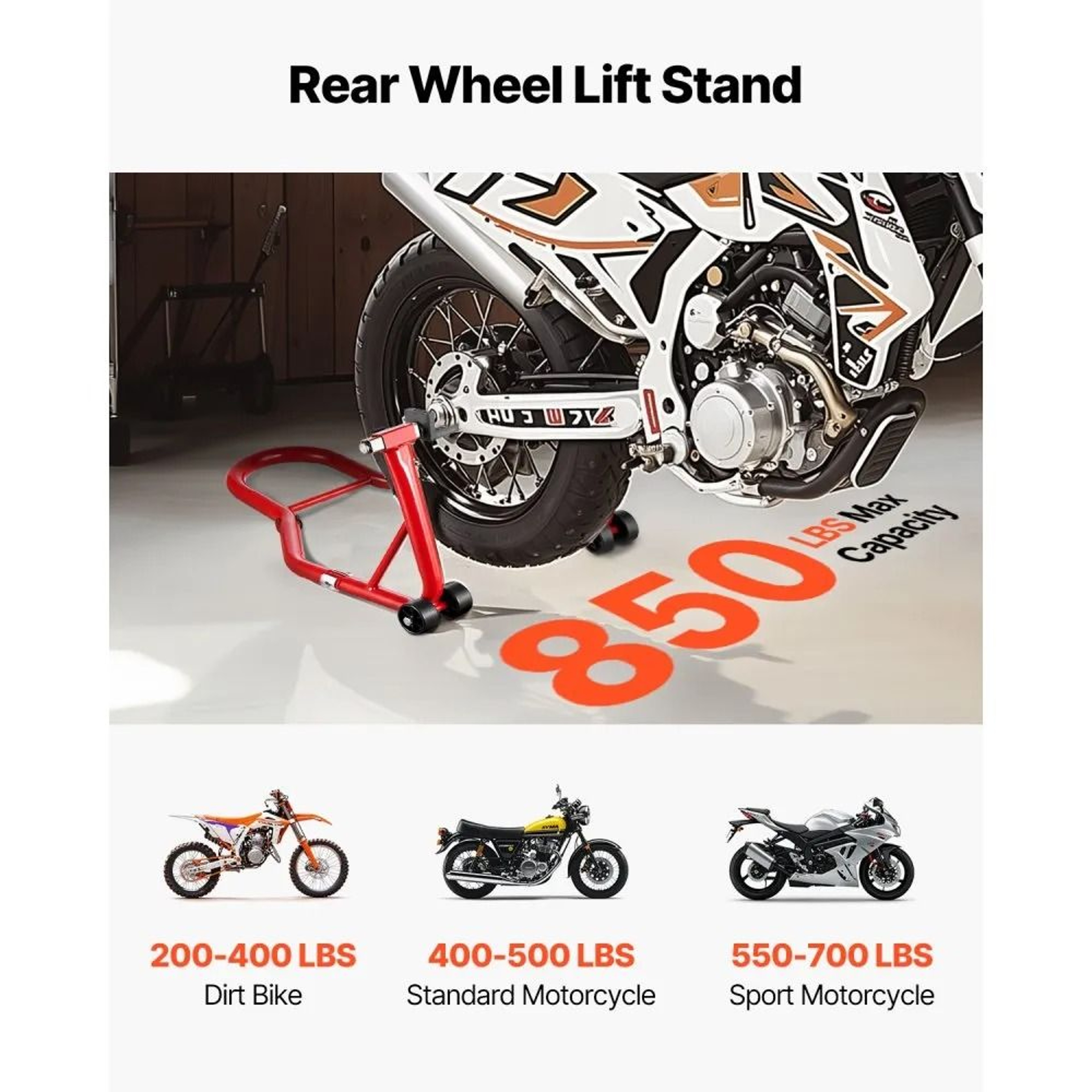 Motorcycle Rear Wheel Stand With 850 LBS Capacity And Adjustable U  L Forks 1