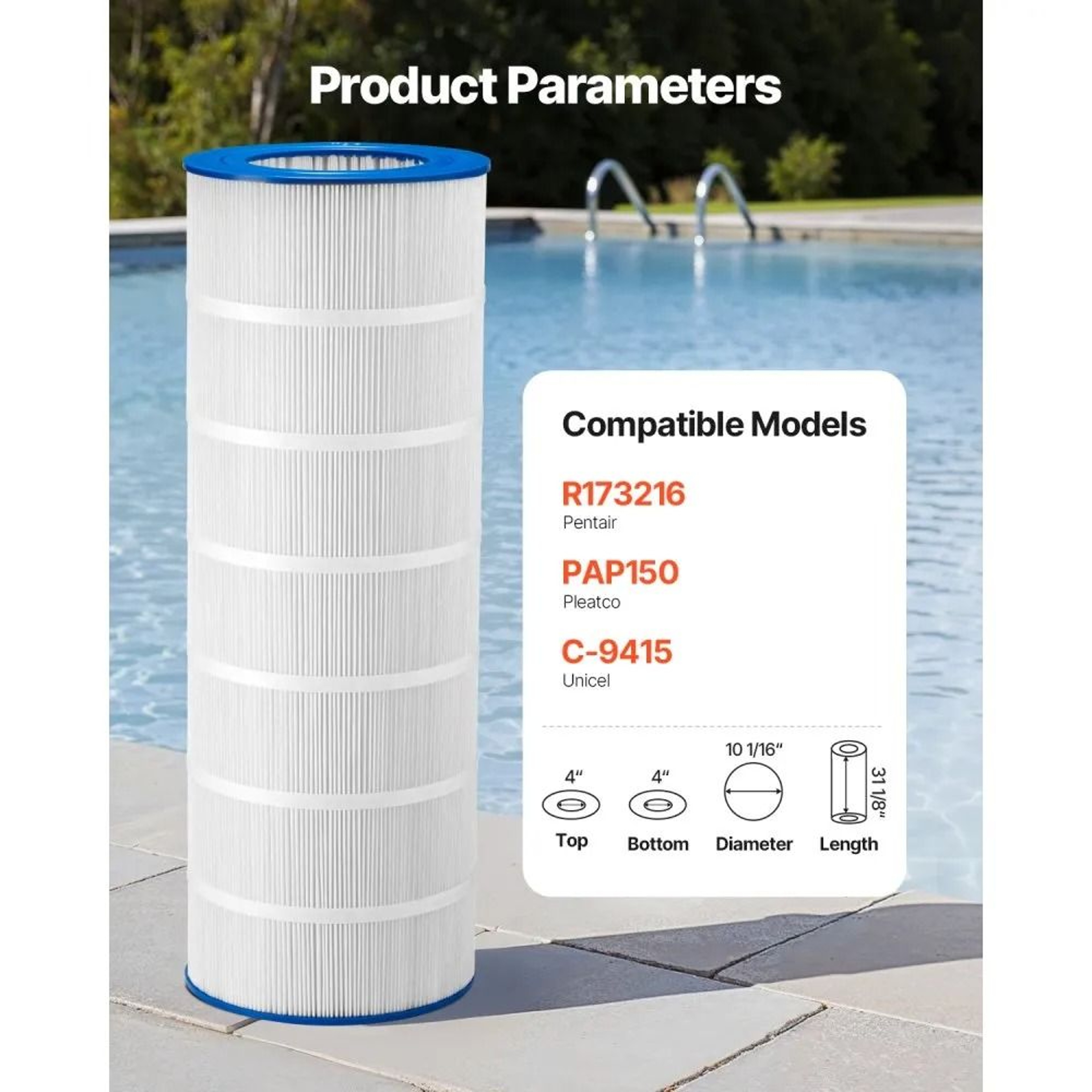 Pool Filter Cartridge Replacement 150 Sq Ft With Trilobal Pleated Filtration 4