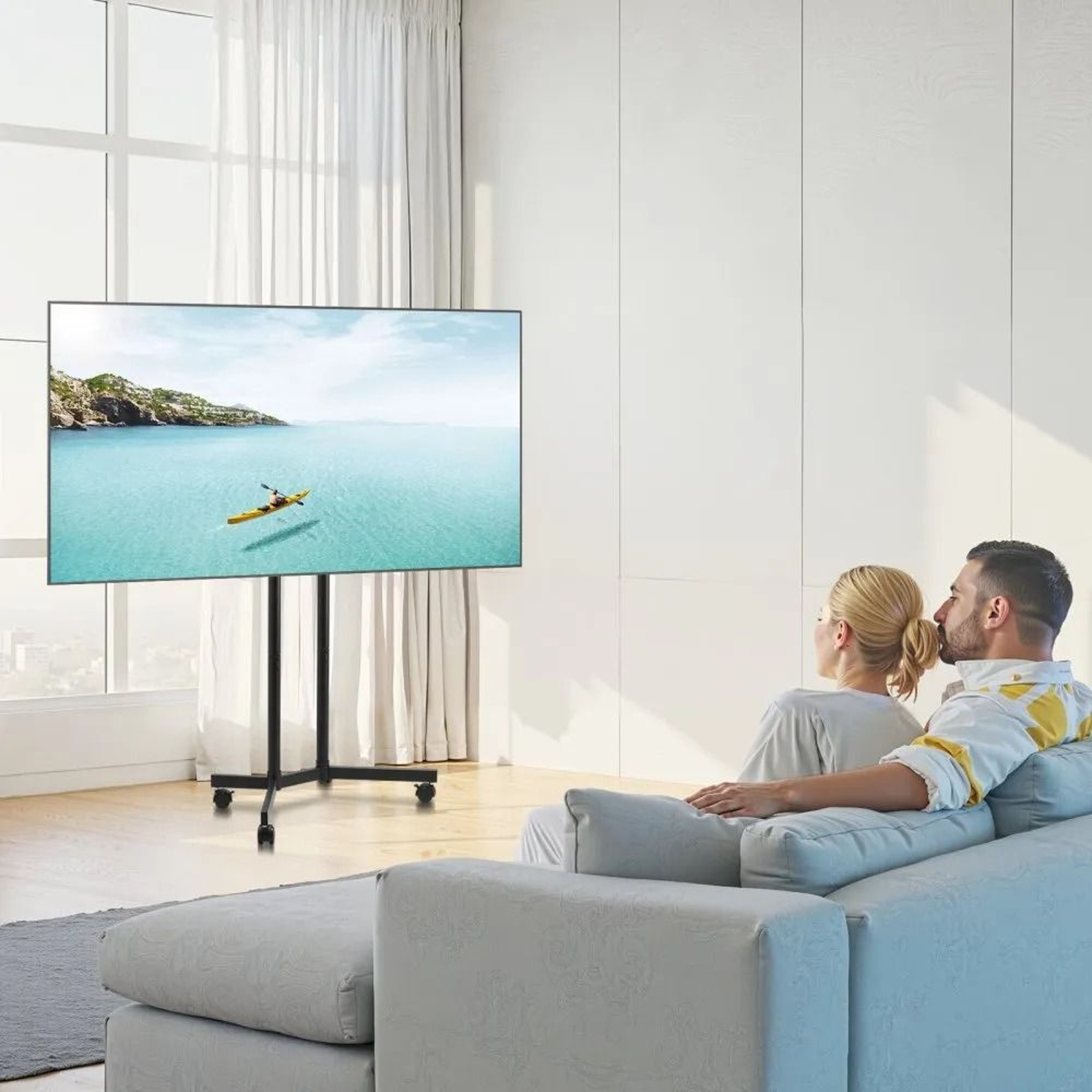 Rolling TV Stand For 3265 Inch TVs With Adjustable Height And Swivel Wheels 6