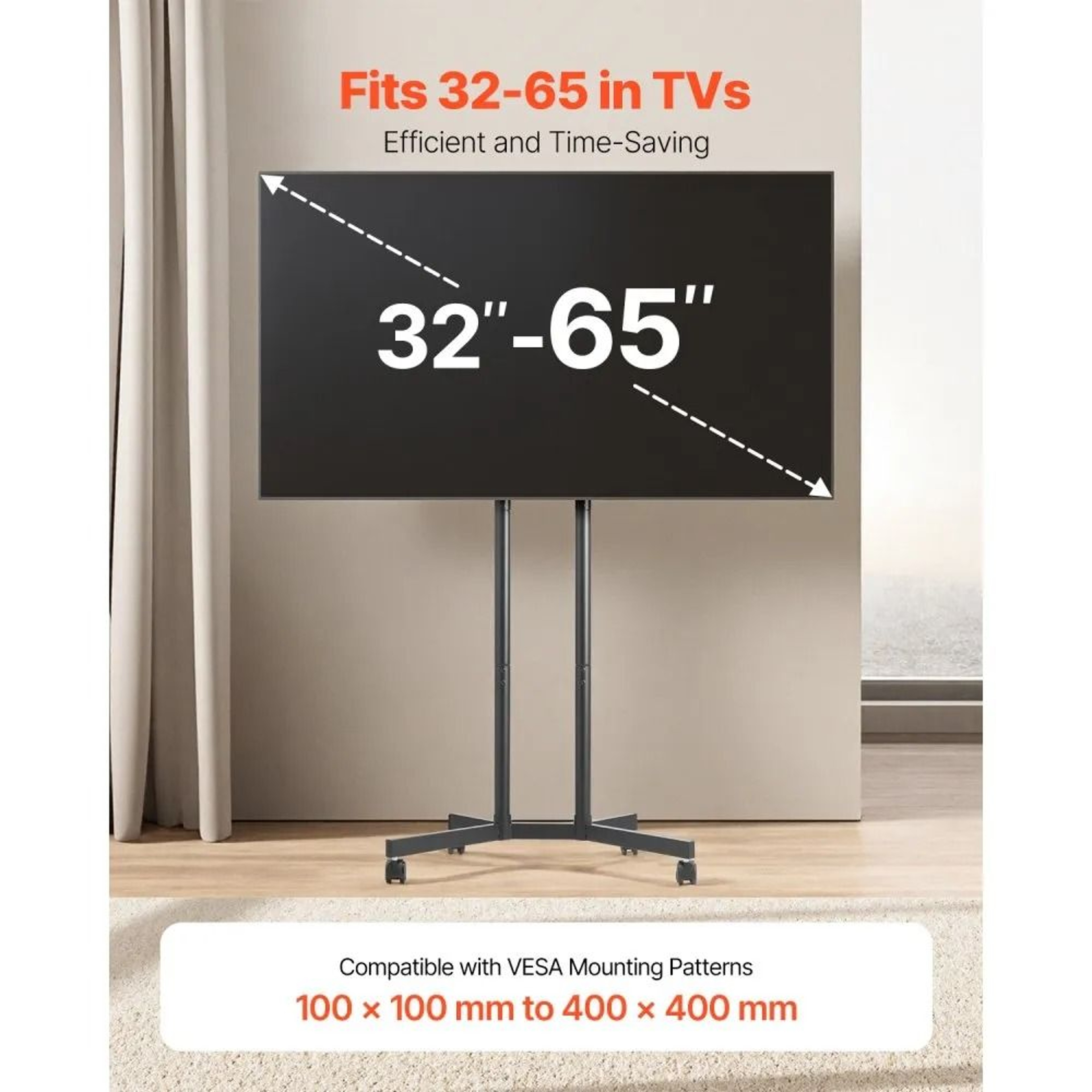Rolling TV Stand For 3265 Inch TVs With Adjustable Height And Swivel Wheels 1