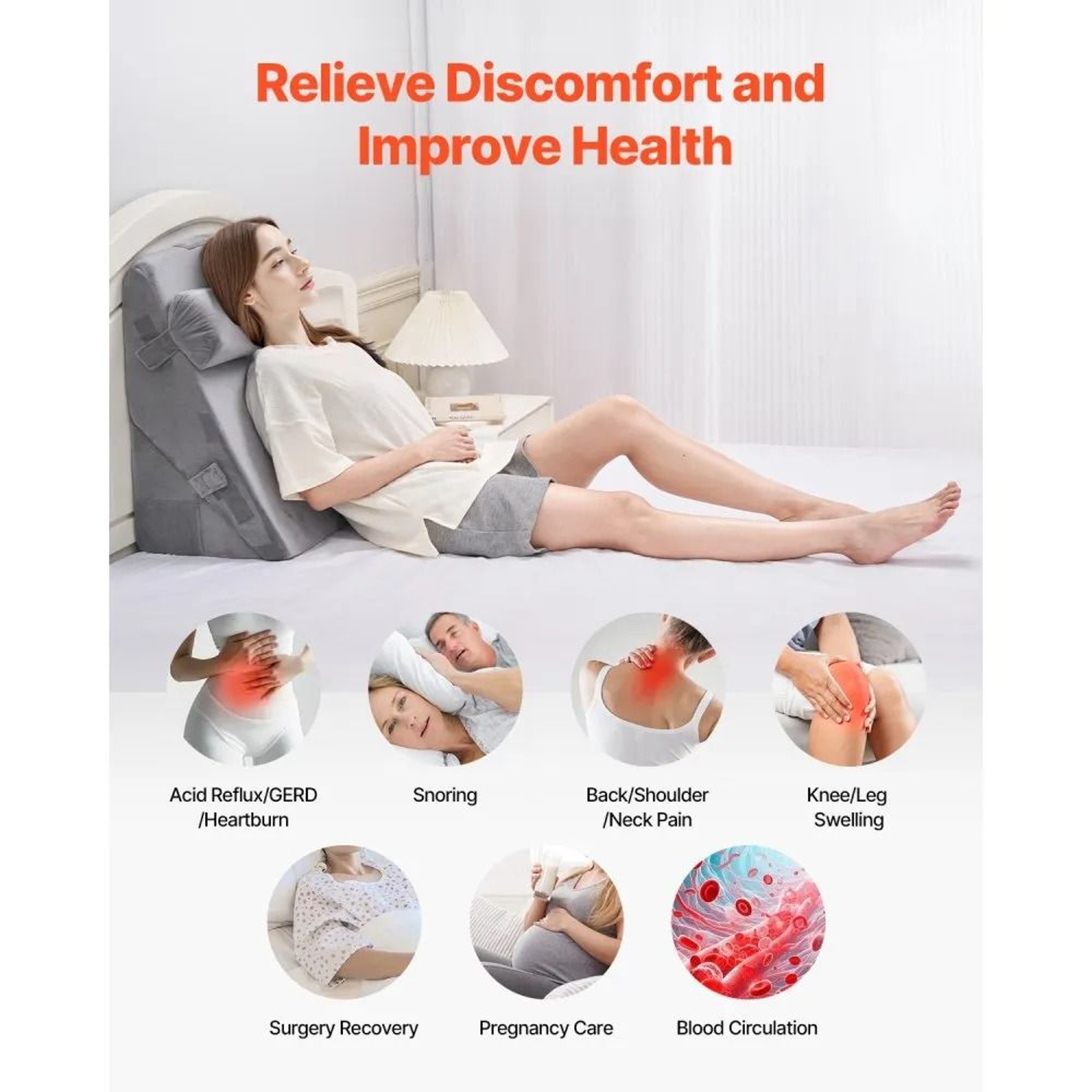 3Piece Adjustable Bed Wedge Pillow Set With Memory Foam And Washable Velvet Cover 1