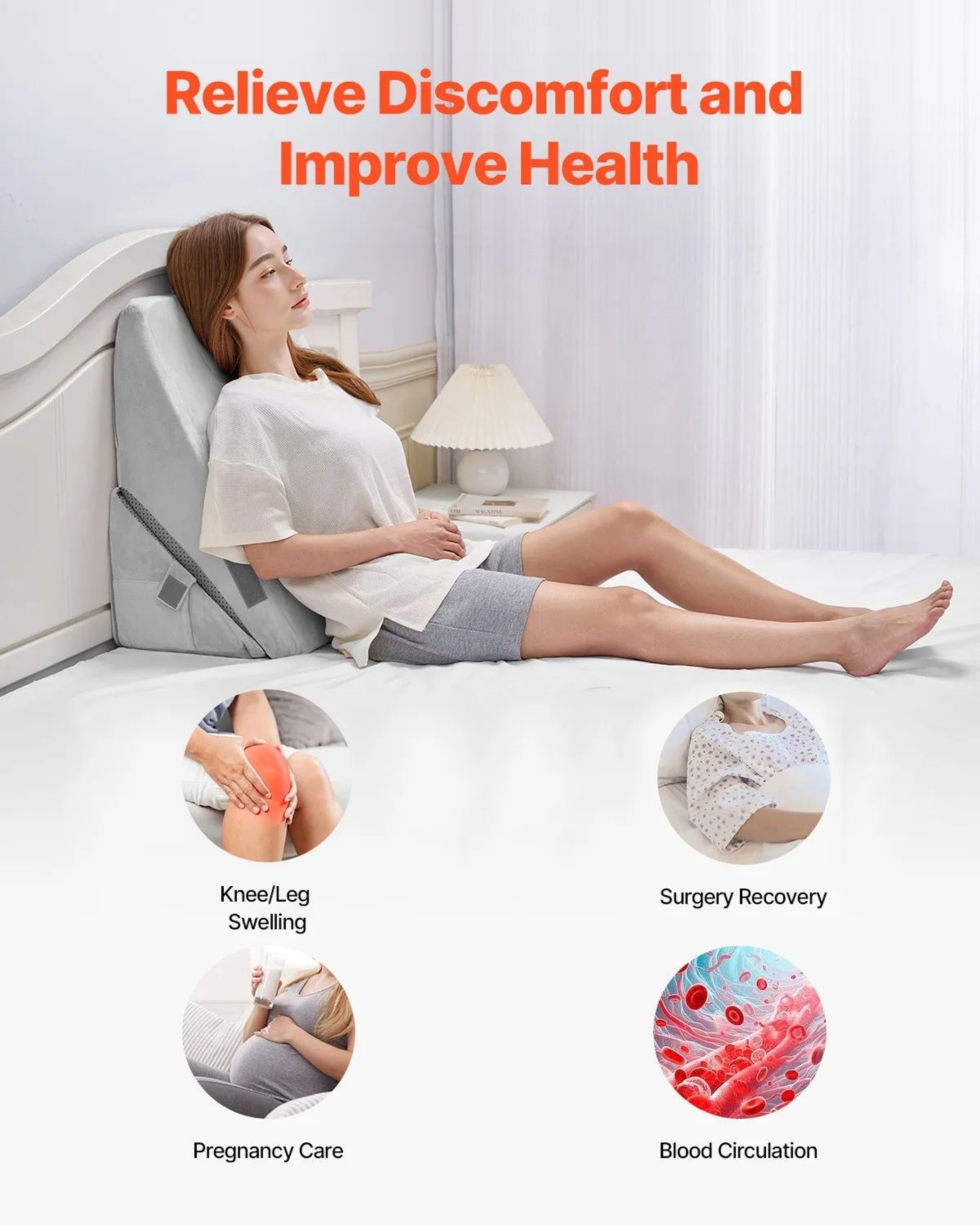 Adjustable Bed Wedge Pillow With HighDensity Foam And Washable Velvet Cover 4