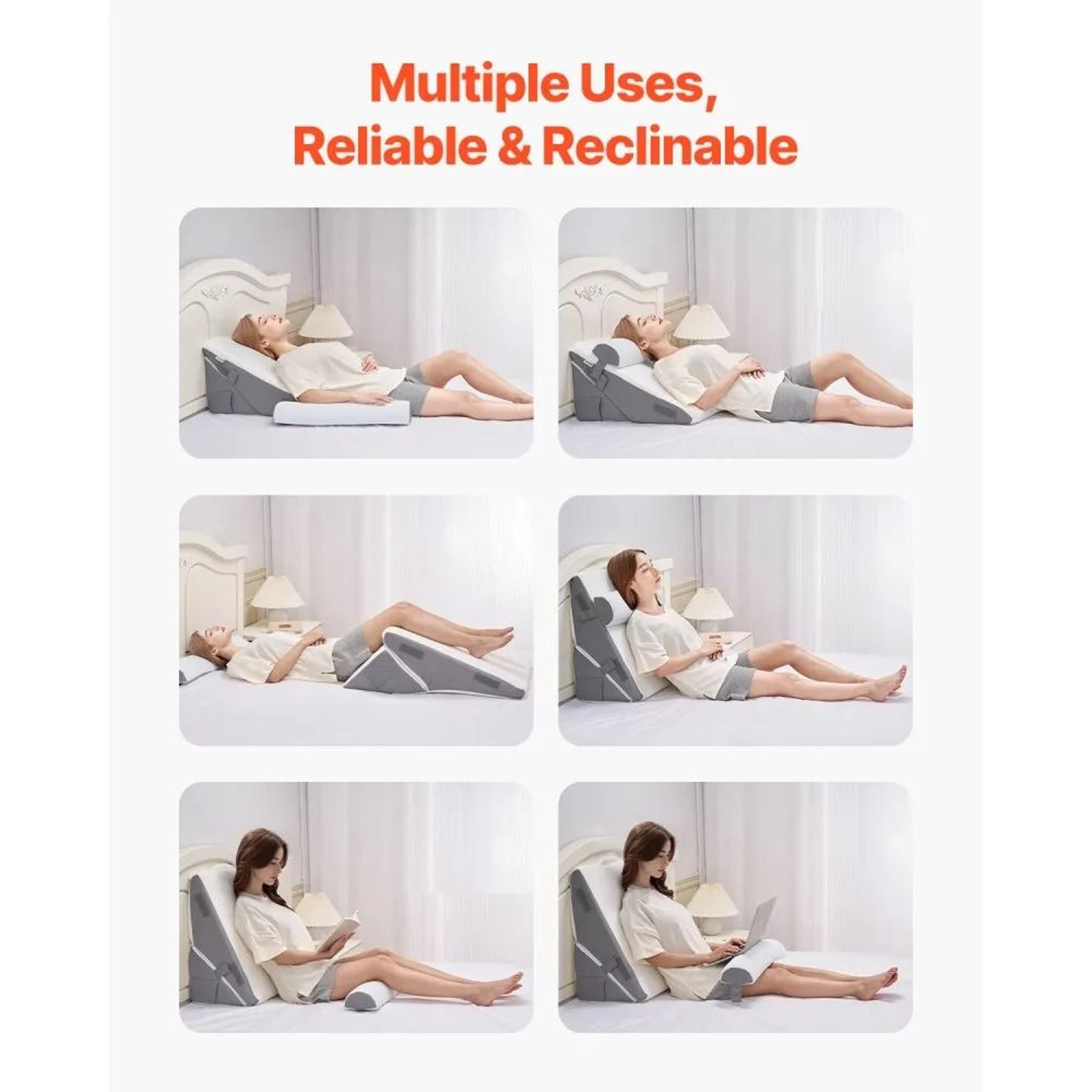 Adjustable Bed Wedge Pillow Set With Memory Foam And Washable Jacquard Cover 2