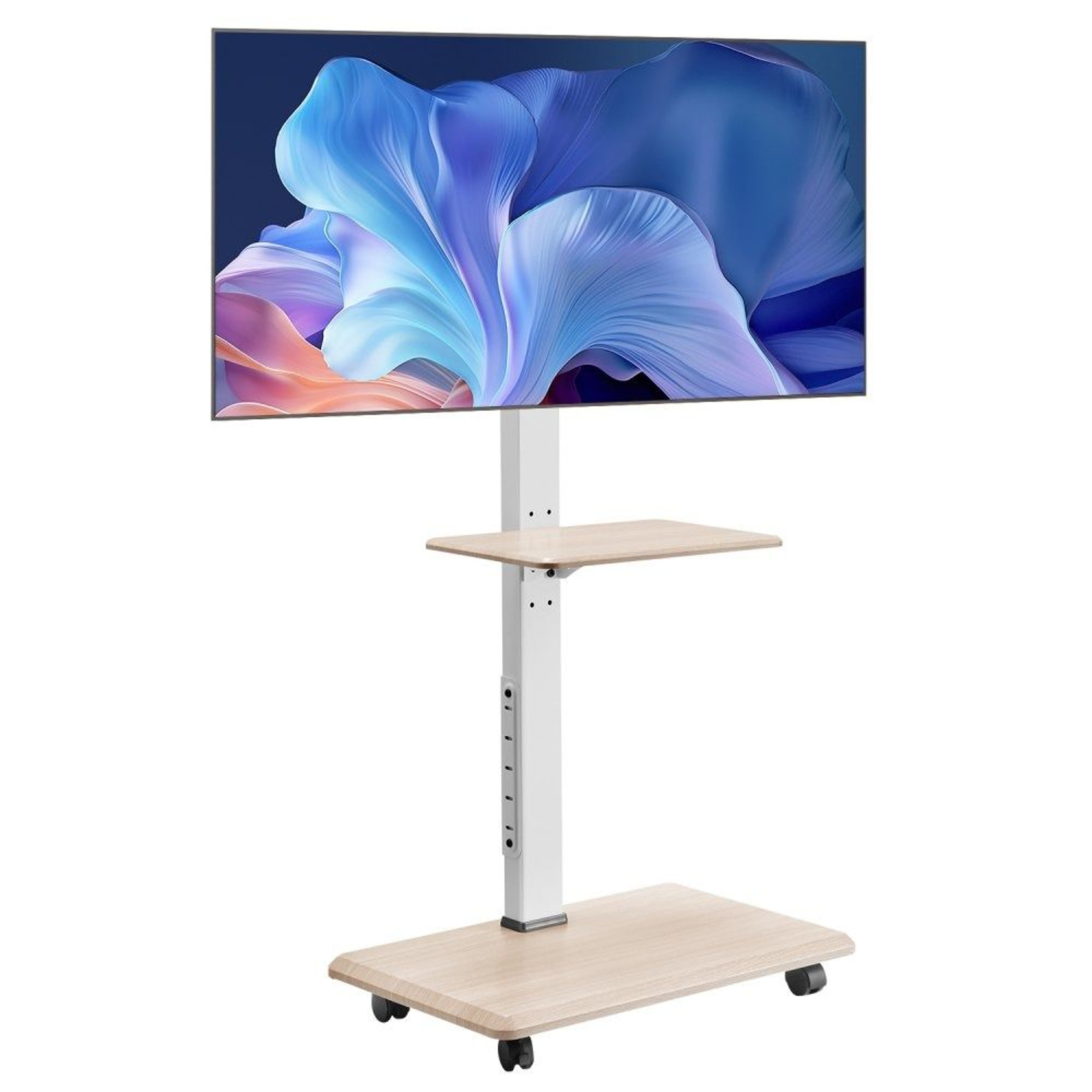 Rolling TV Stand For TVs With Adjustable Height And Swivel Wheels 0