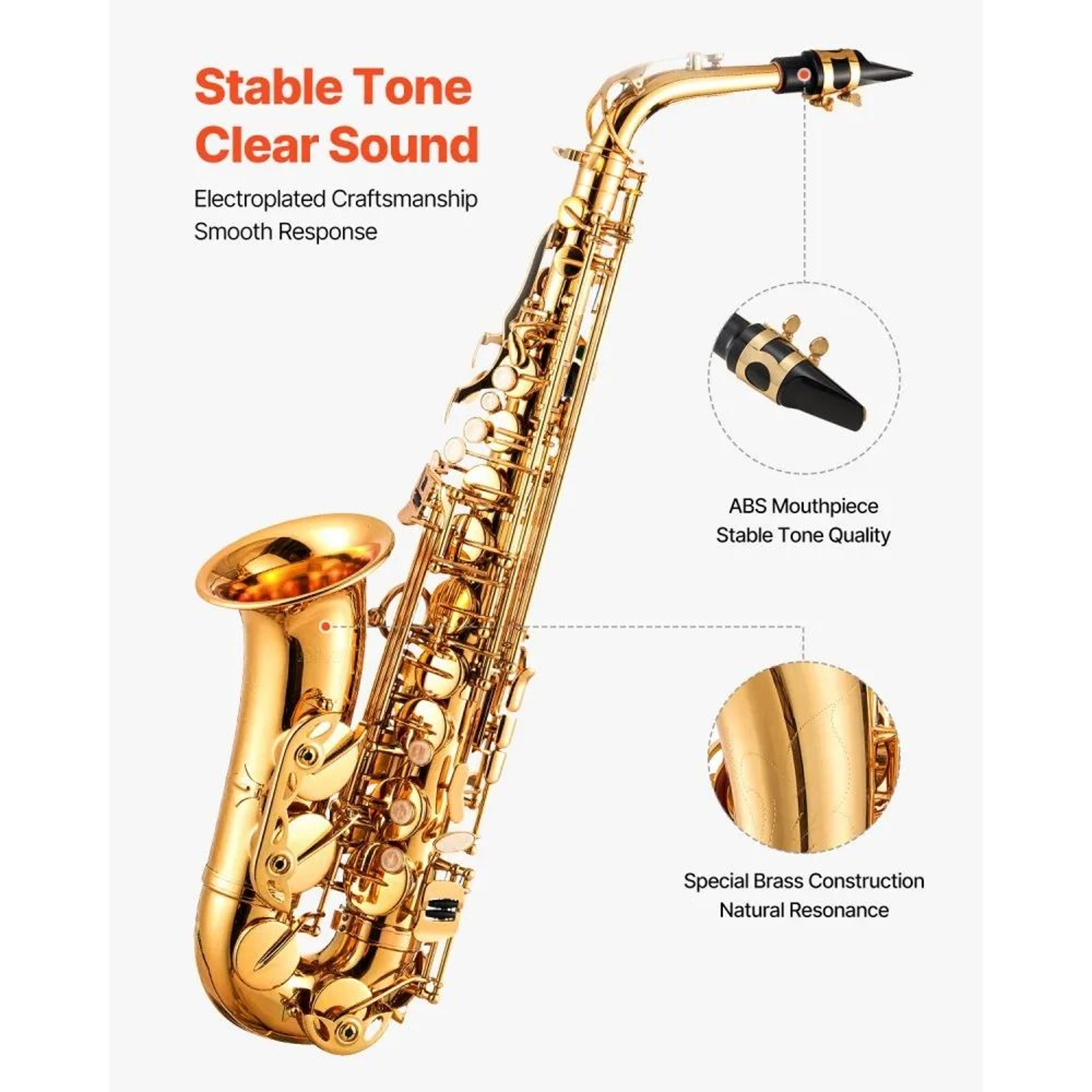 E Flat Alto Saxophone Beginner Kit With 23 Keys Brass Body And Carrying Case 4