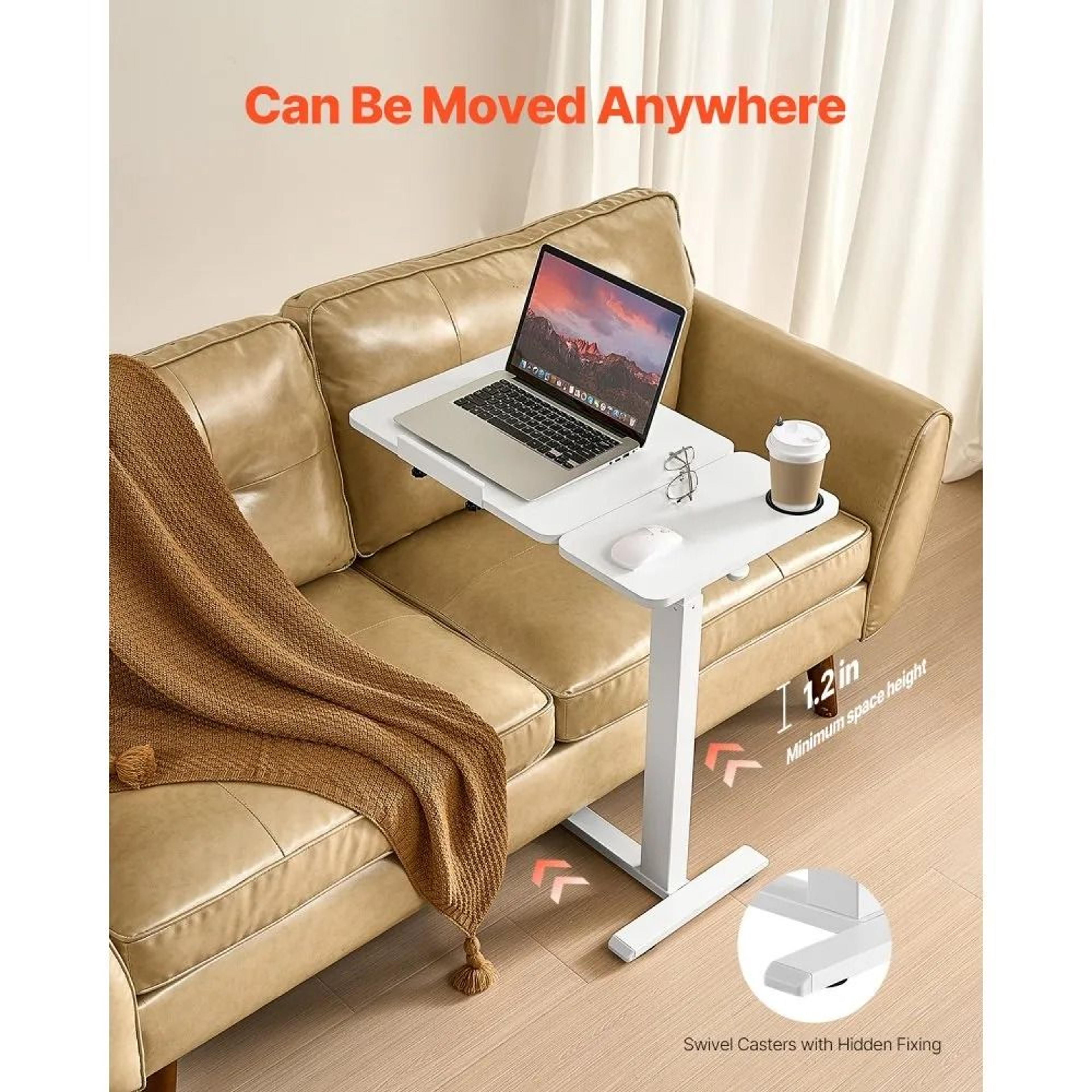 Adjustable Overbed Table With Tilting Desktop And Hidden Wheels 2