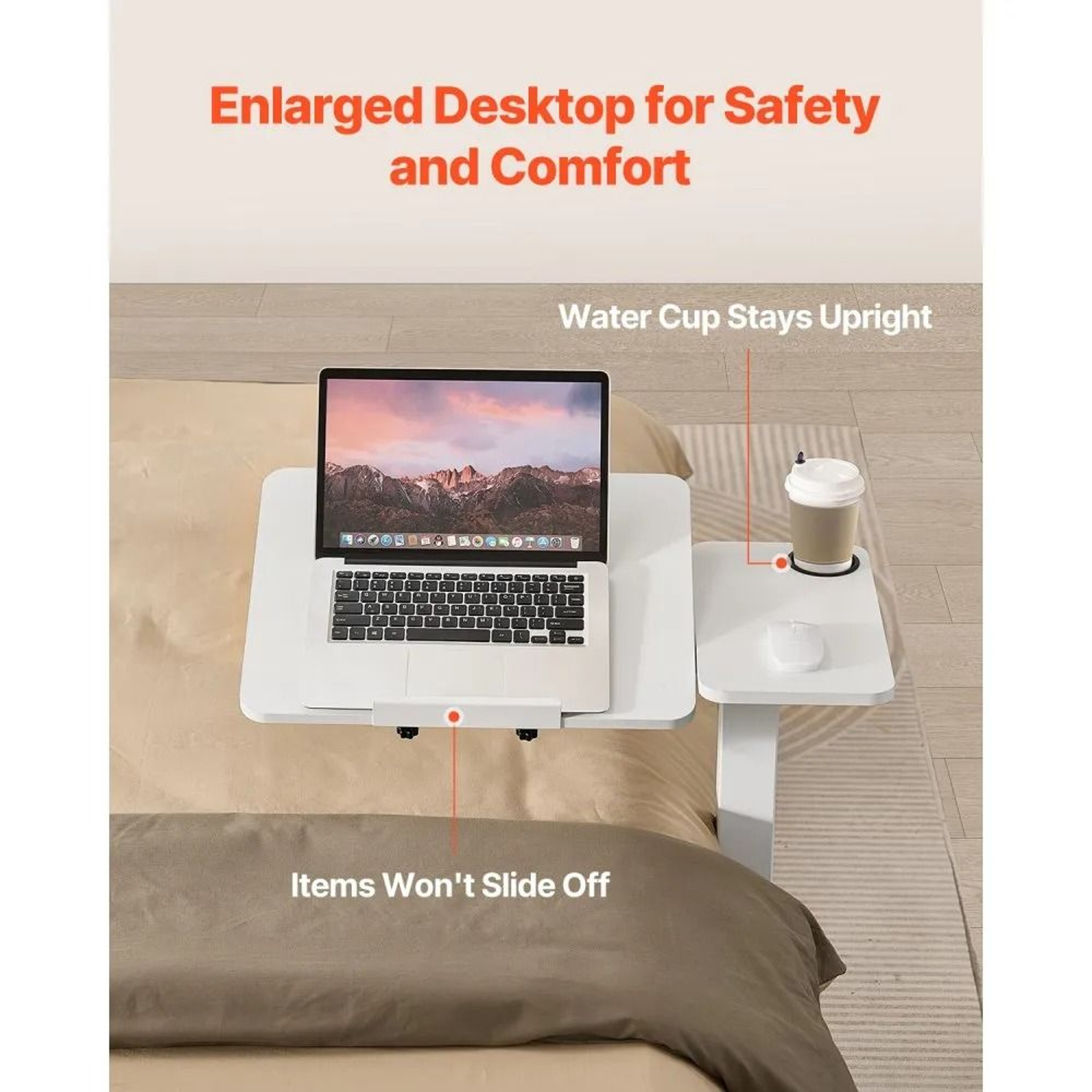 Adjustable Overbed Table With Tilting Desktop And Hidden Wheels 3