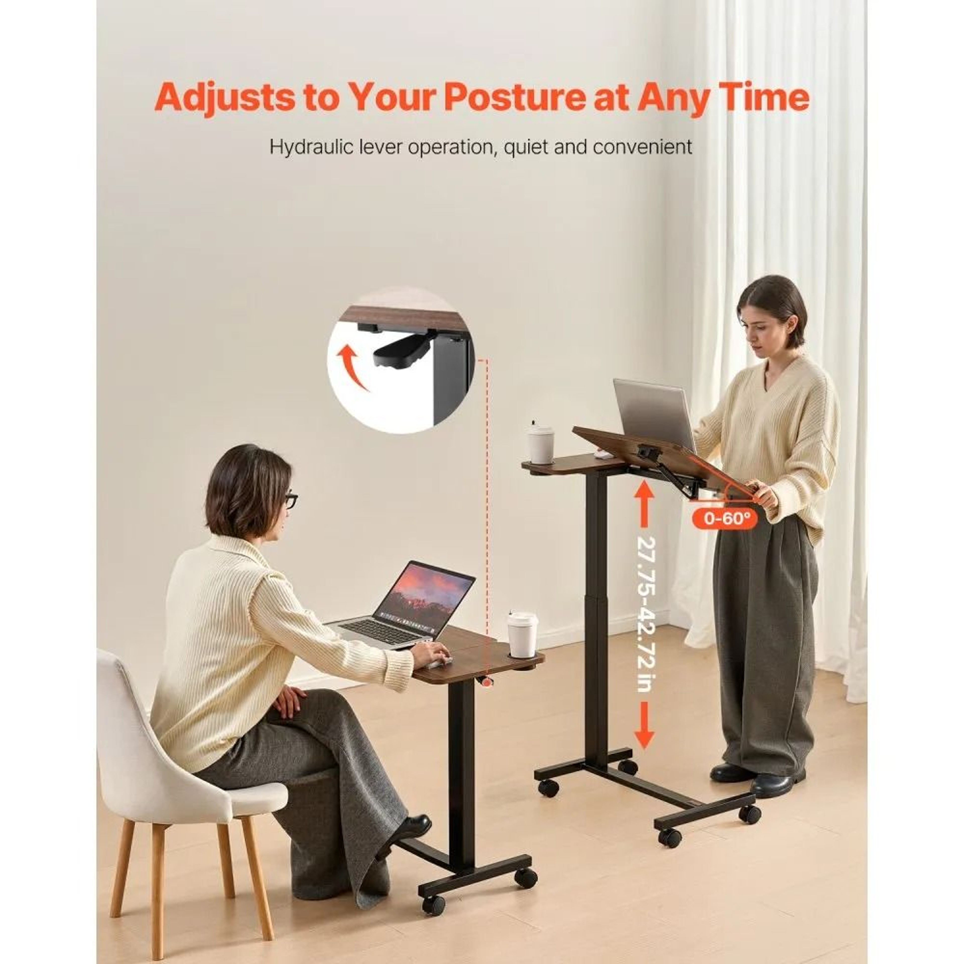 Adjustable Overbed Table With Tilting Desktop And Rolling Wheels 1