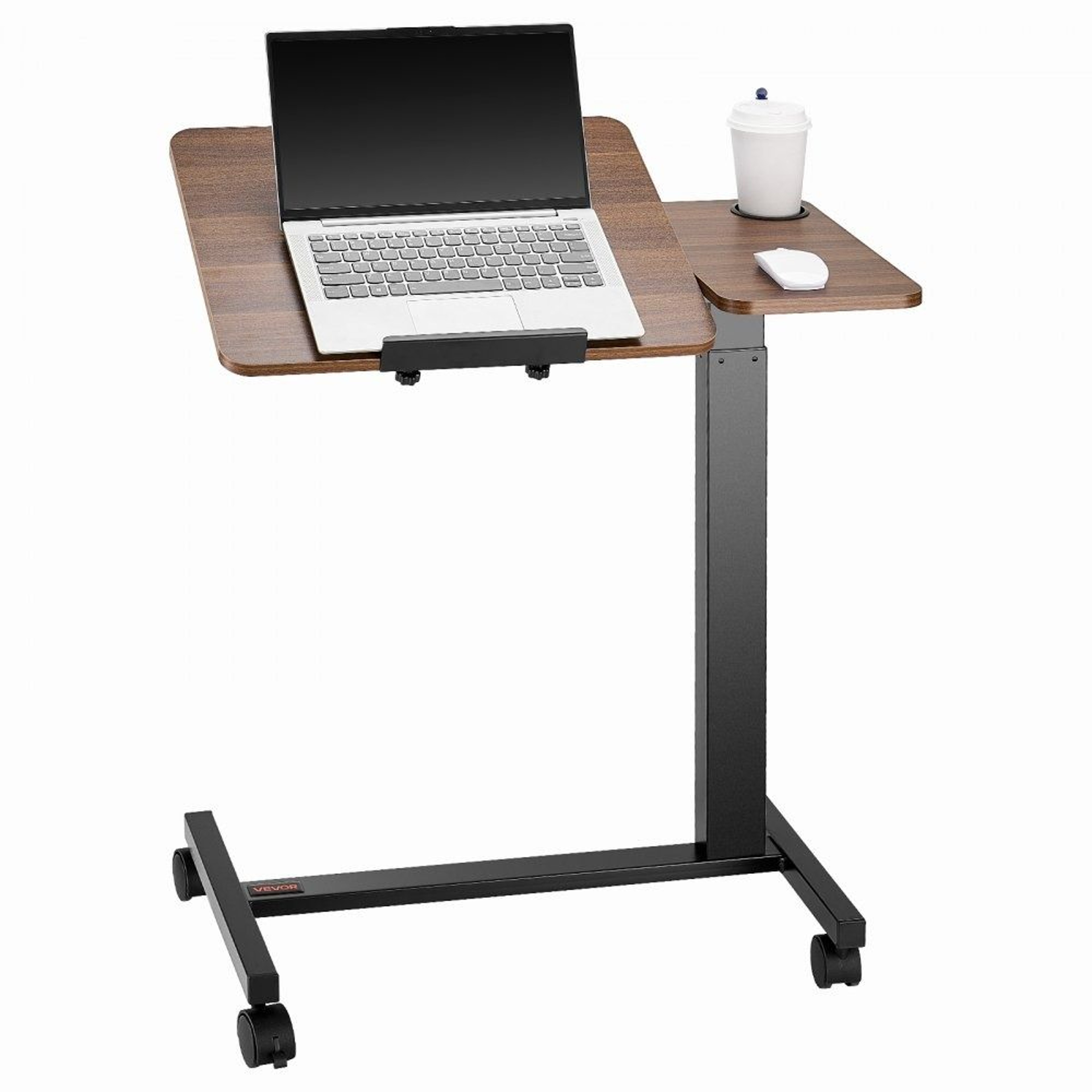Adjustable Overbed Table With Tilting Desktop And Rolling Wheels 0