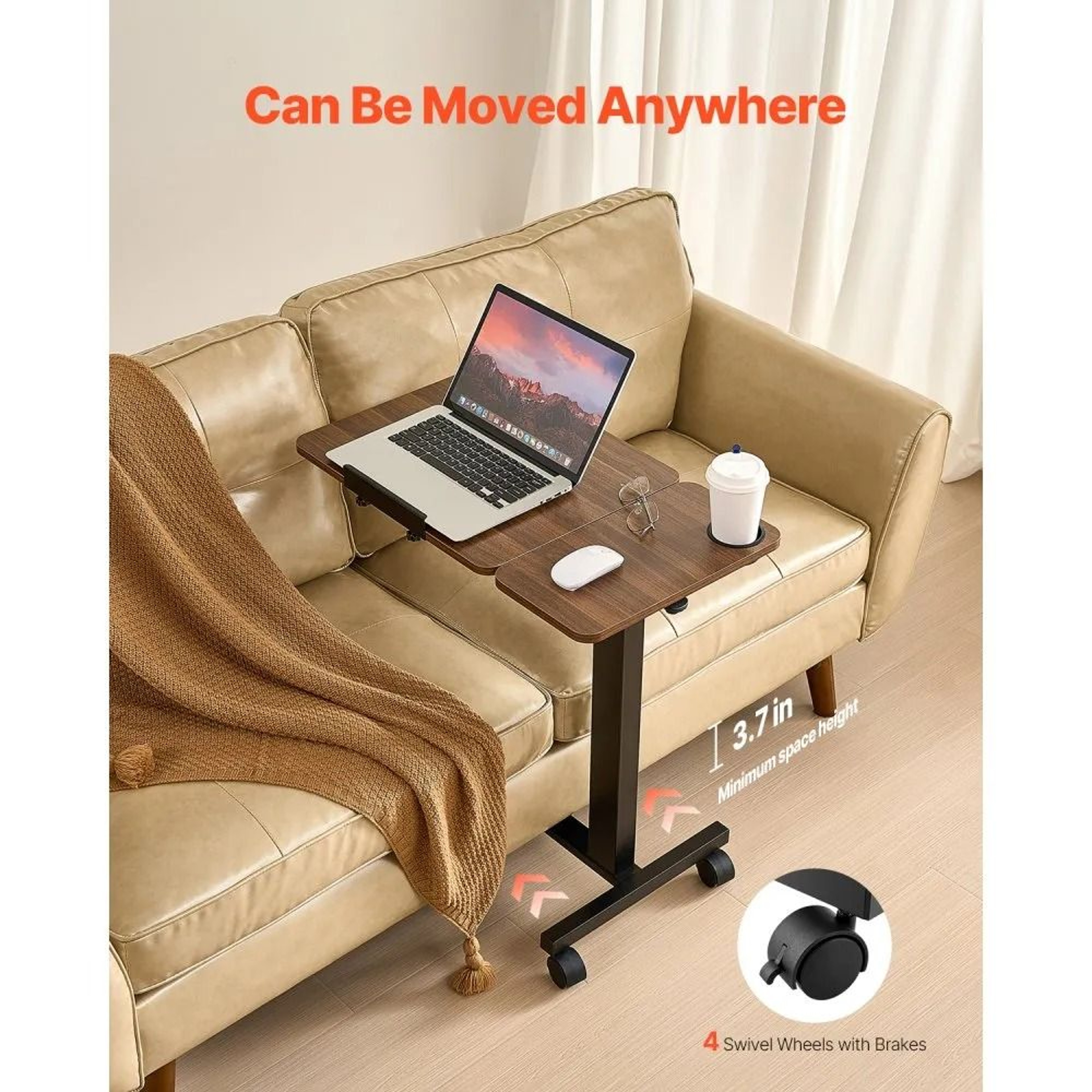Adjustable Overbed Table With Tilting Desktop And Rolling Wheels 3