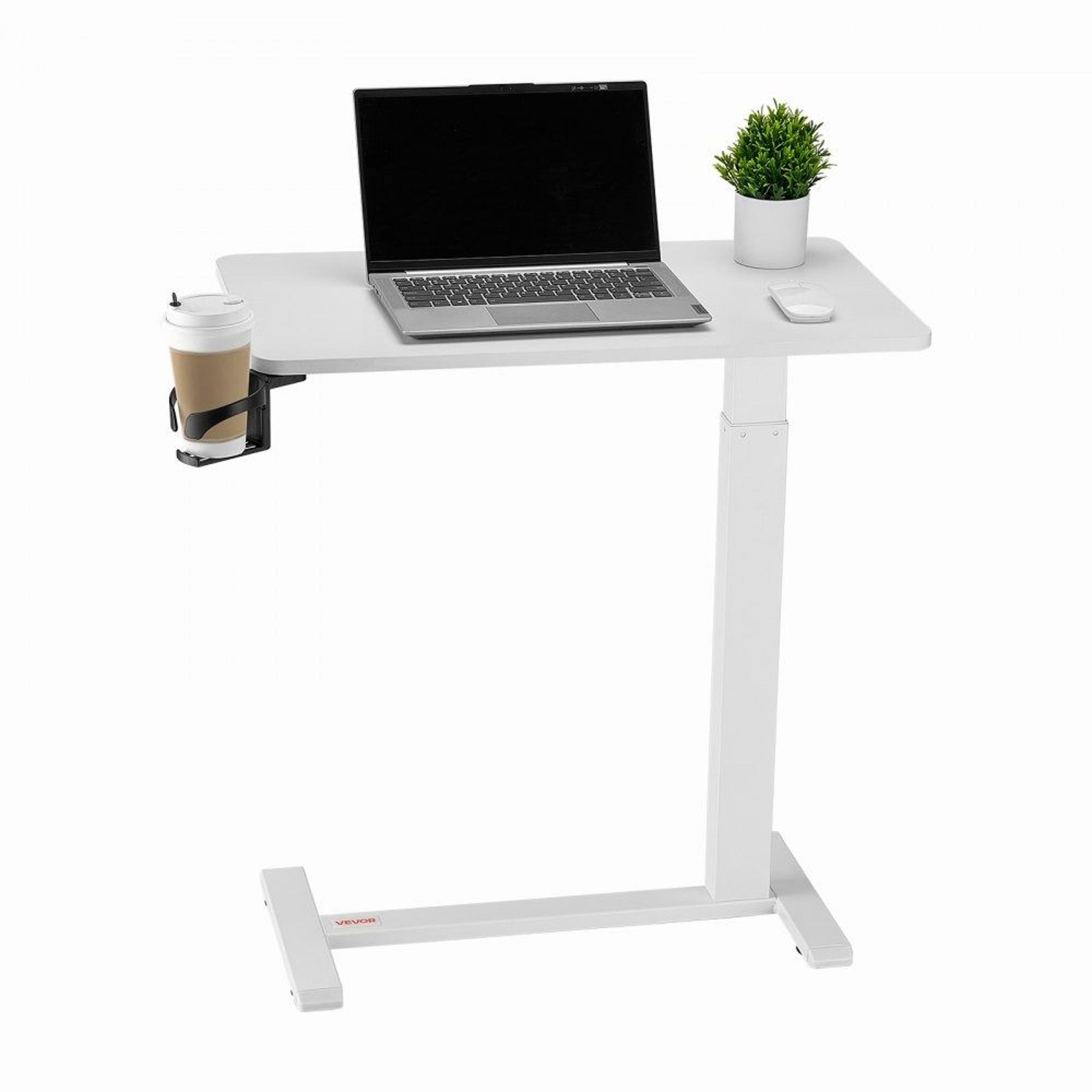 Height Adjustable Overbed Table With Hidden Wheels And Tilting Desktop 0