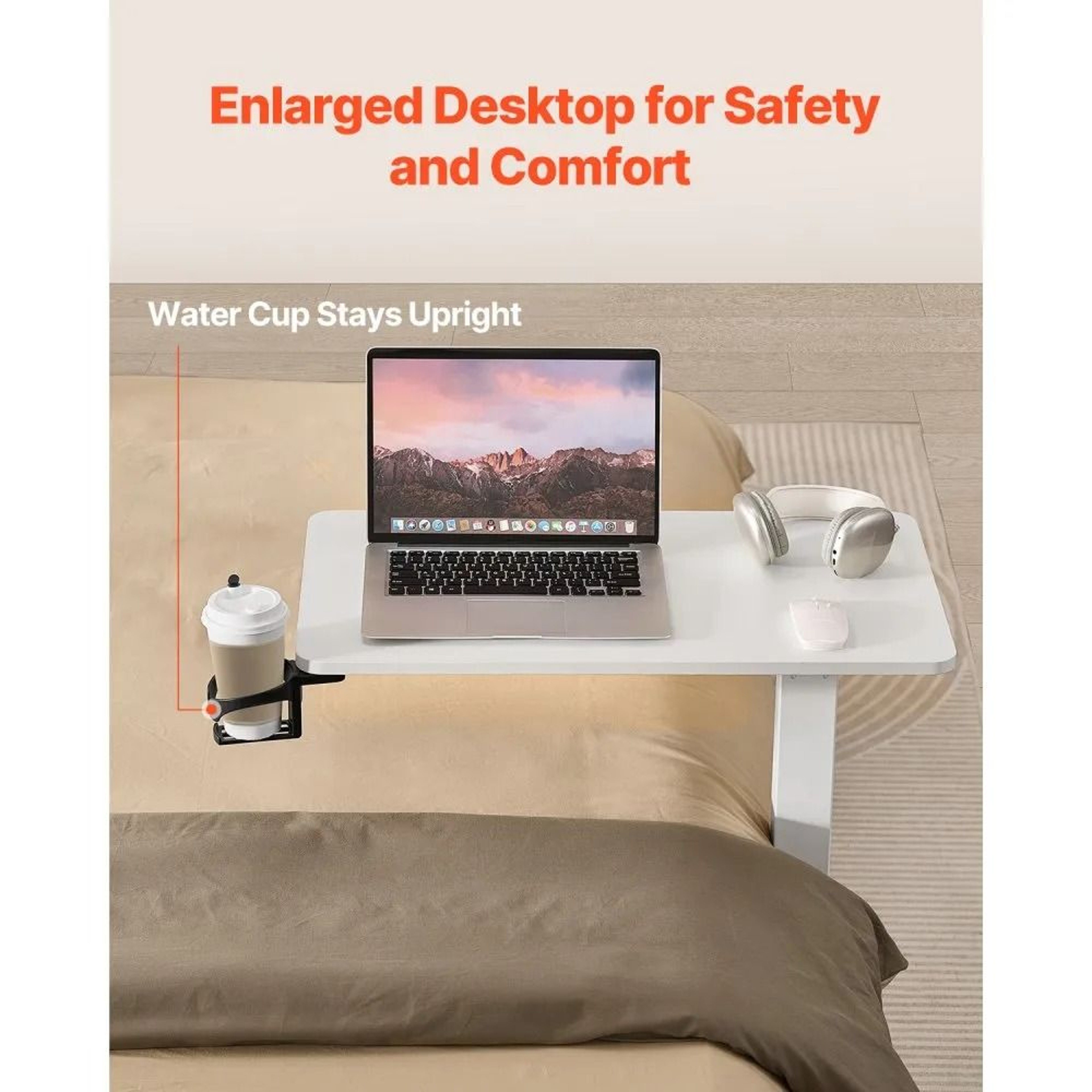 Height Adjustable Overbed Table With Hidden Wheels And Tilting Desktop 1