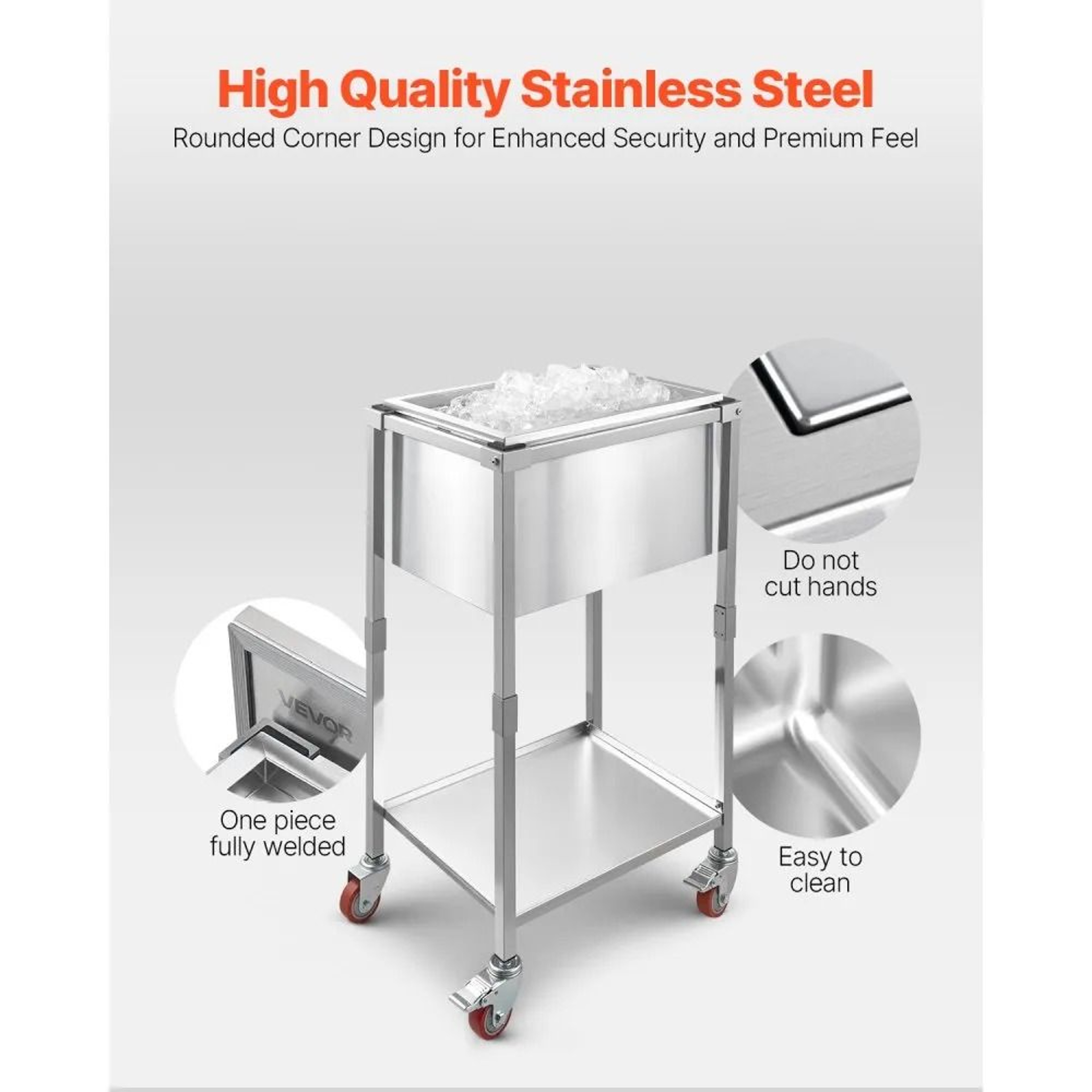 Rolling Ice Chest Cooler Cart With 328 QT Stainless Steel Ice Bin And Swivel Wheels 4