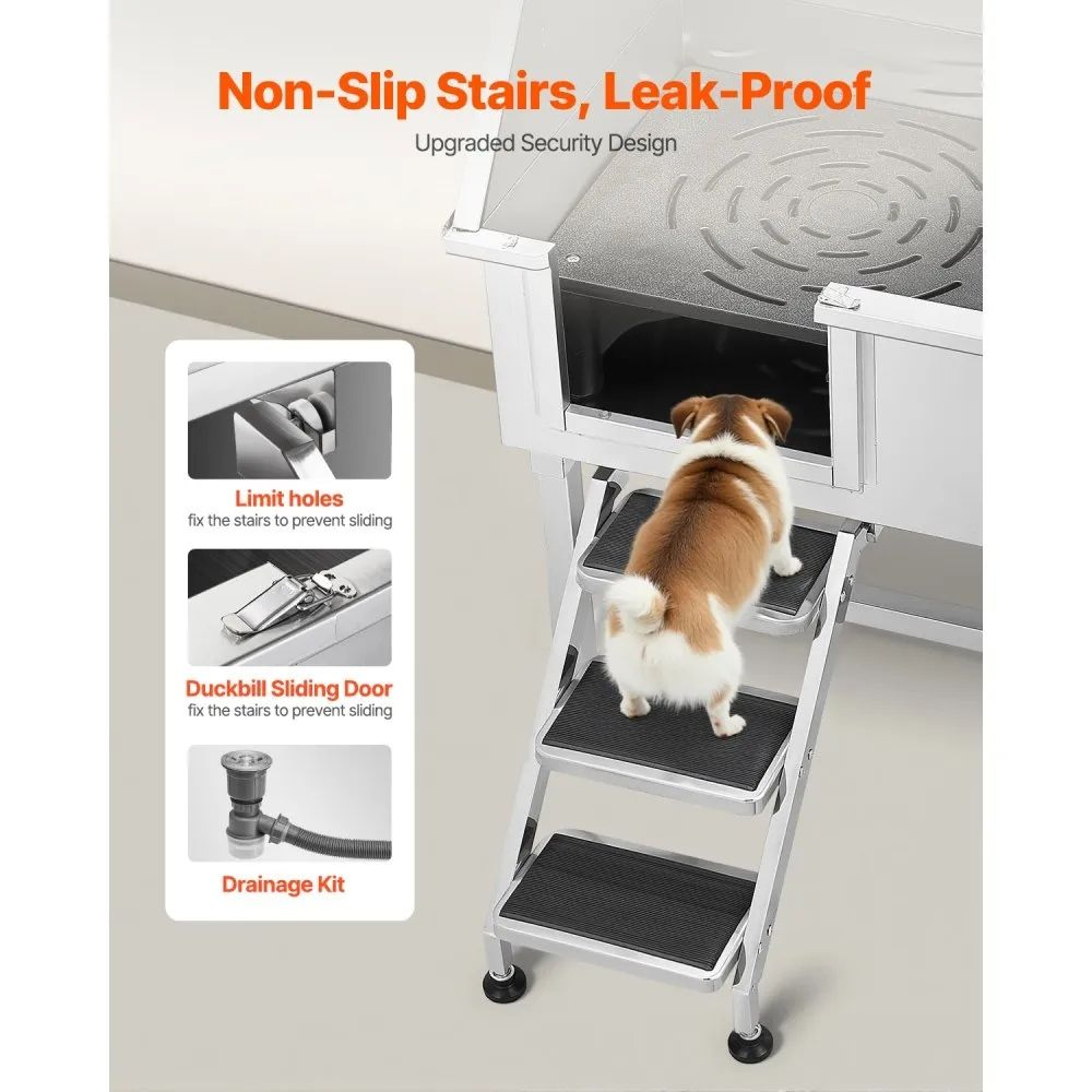 38Inch Stainless Steel Dog Washing Station With Hot And Cold Faucet And NonSlip Stairs 3