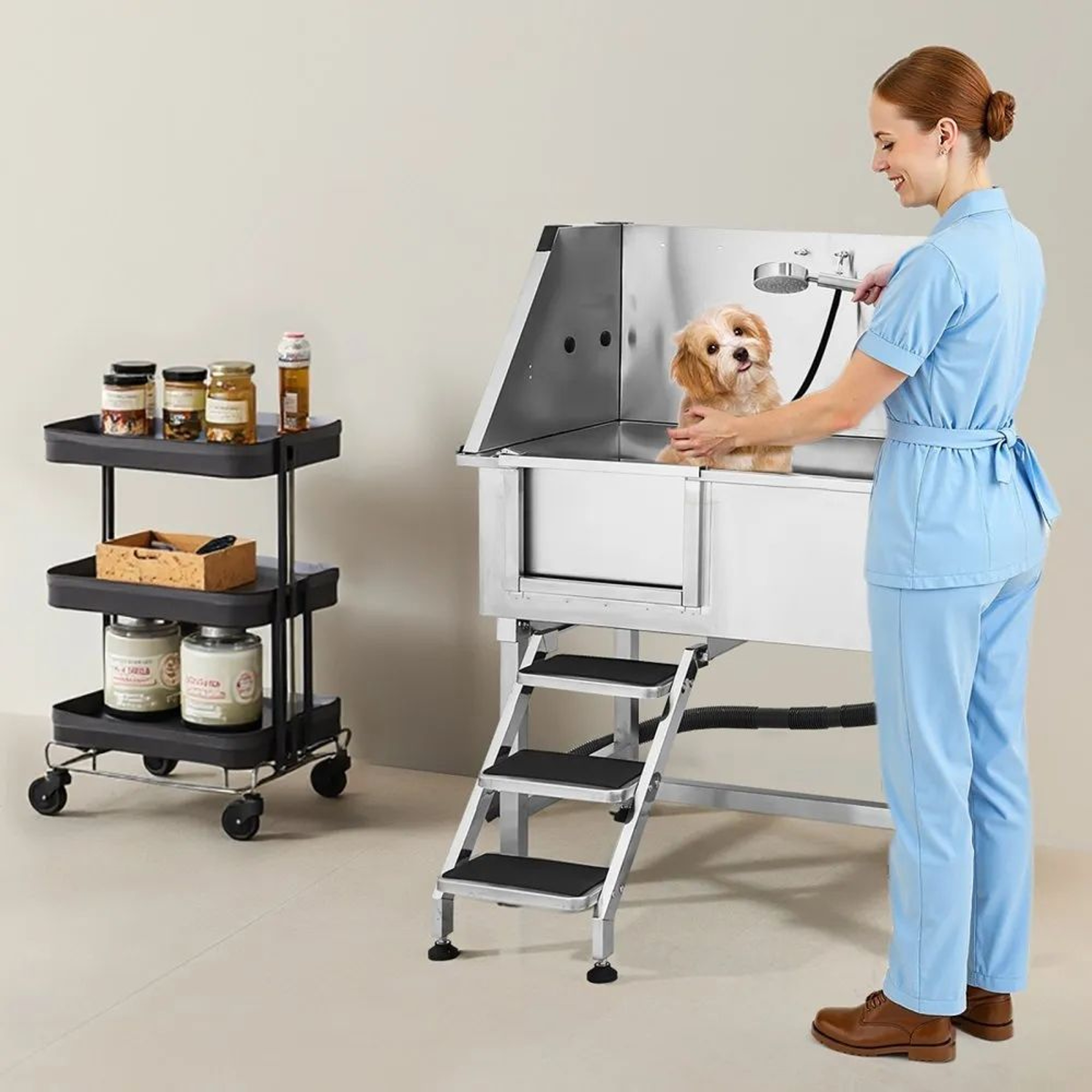 38Inch Stainless Steel Dog Washing Station With Hot And Cold Faucet And NonSlip Stairs 5