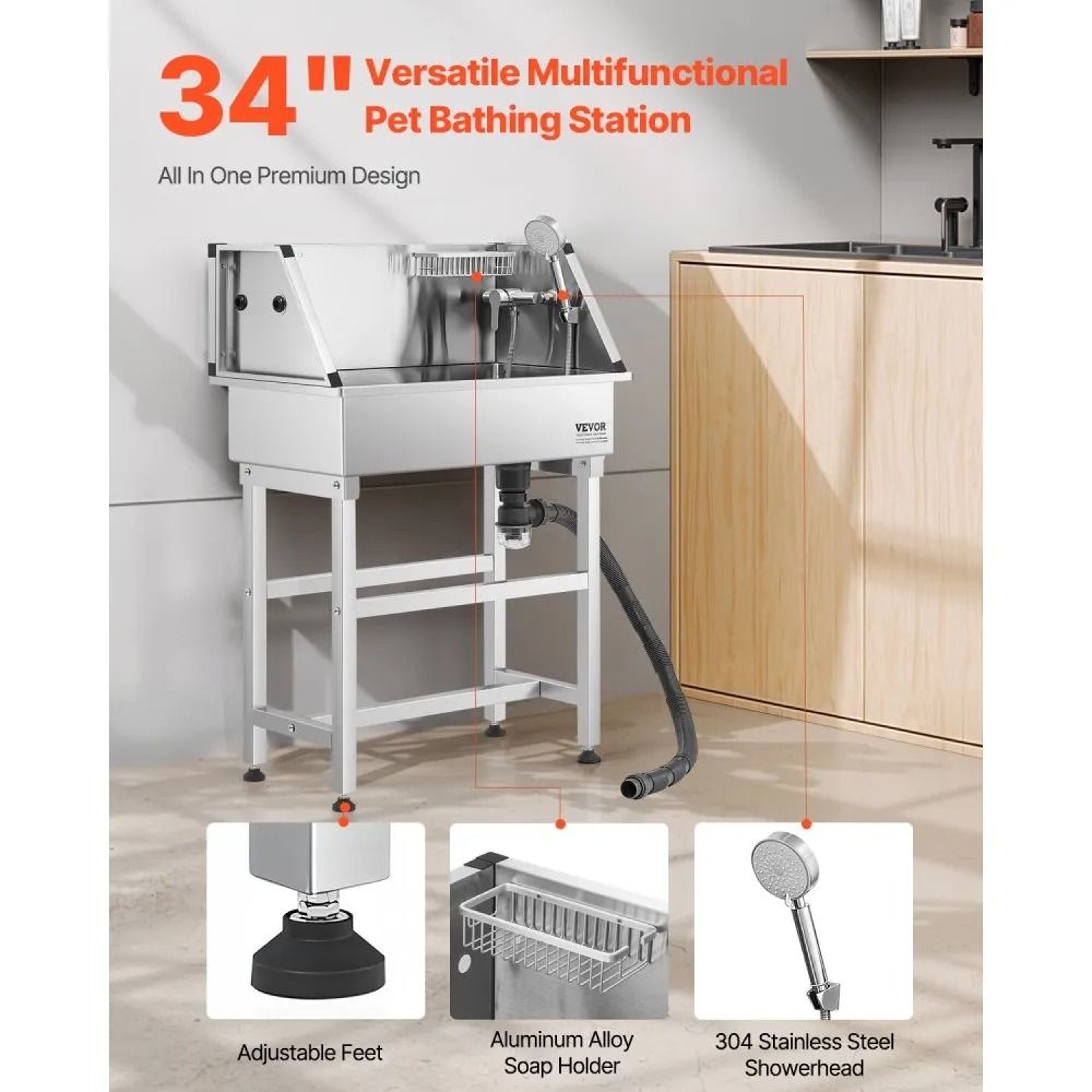 34Inch Stainless Steel Dog Washing Station With Hot And Cold Faucet 1