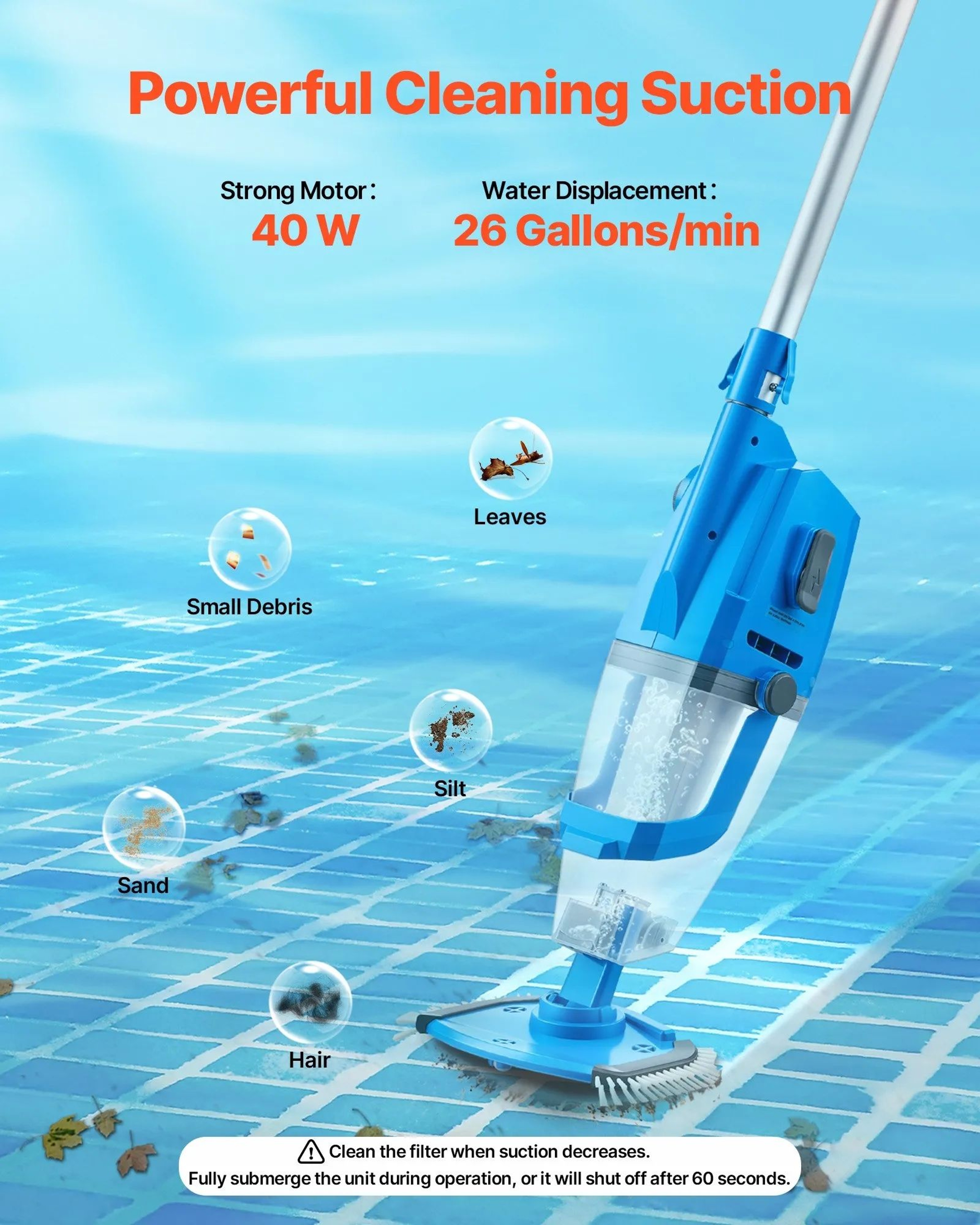 Cordless Pool Vacuum With 26 GPM Suction And Adjustable Extension Pole 3