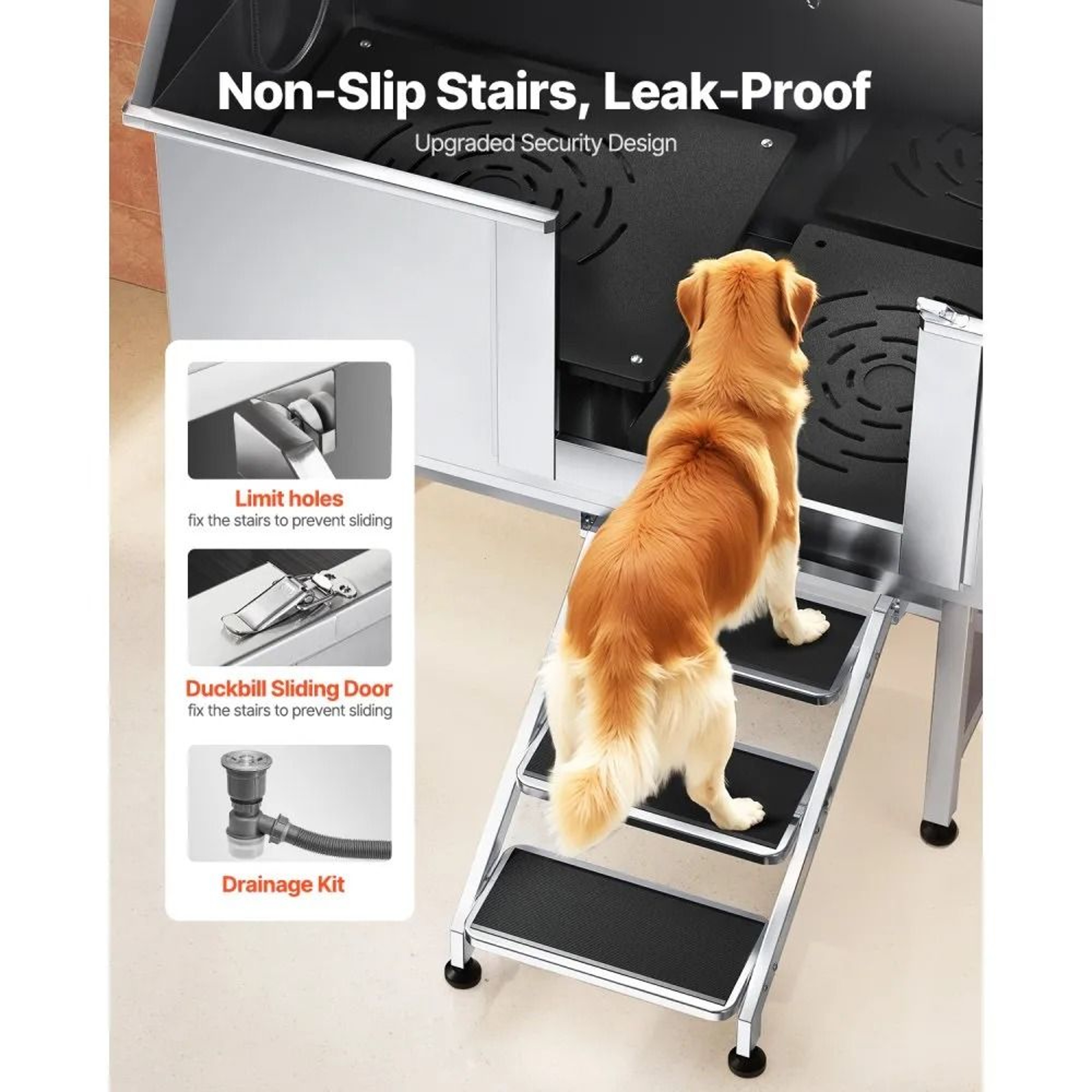 50Inch Stainless Steel Dog Washing Station With NonSlip Stairs And Right Door 2
