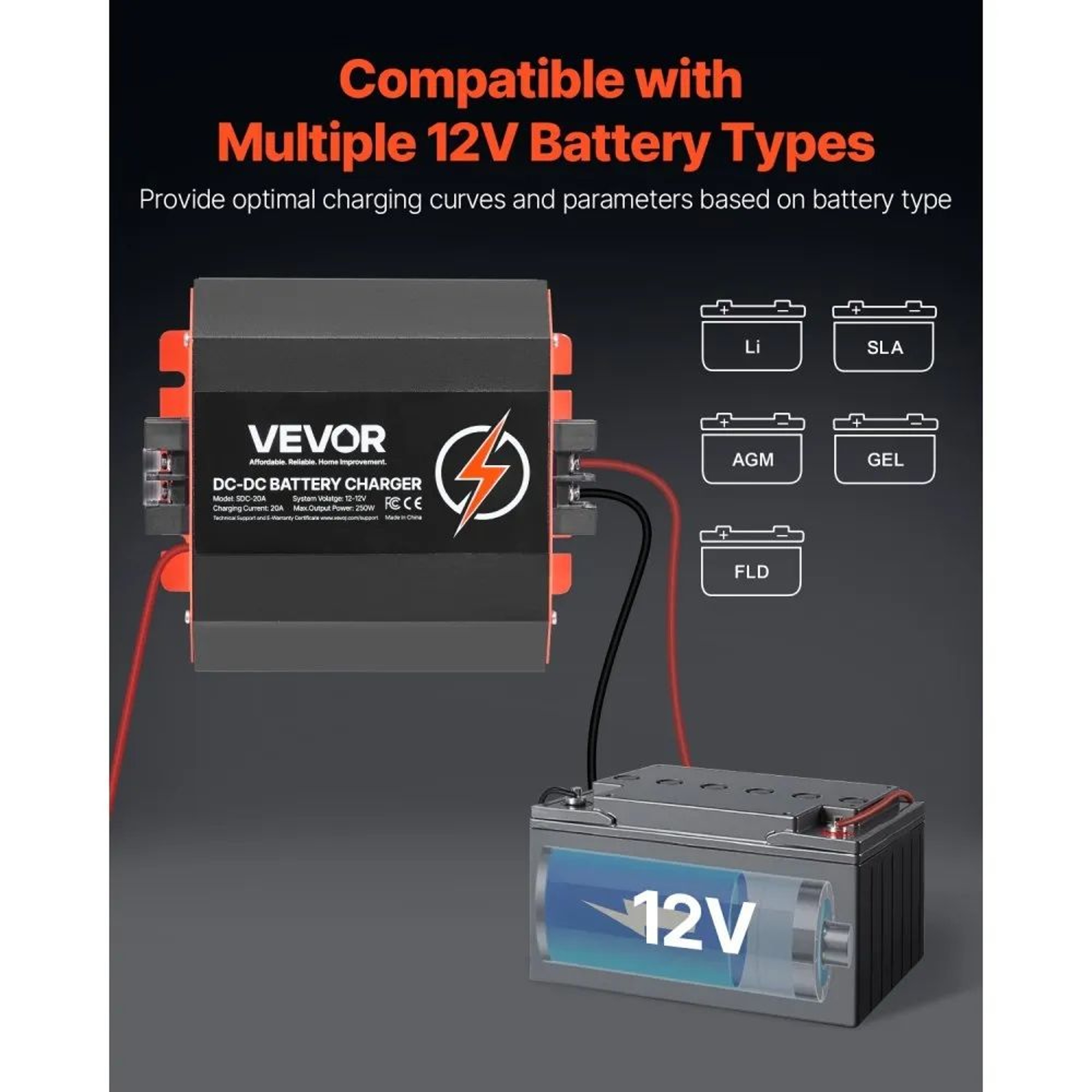 12V 20A DC To DC Battery Charger With 250W Output And Smart MultiStage Charging 2