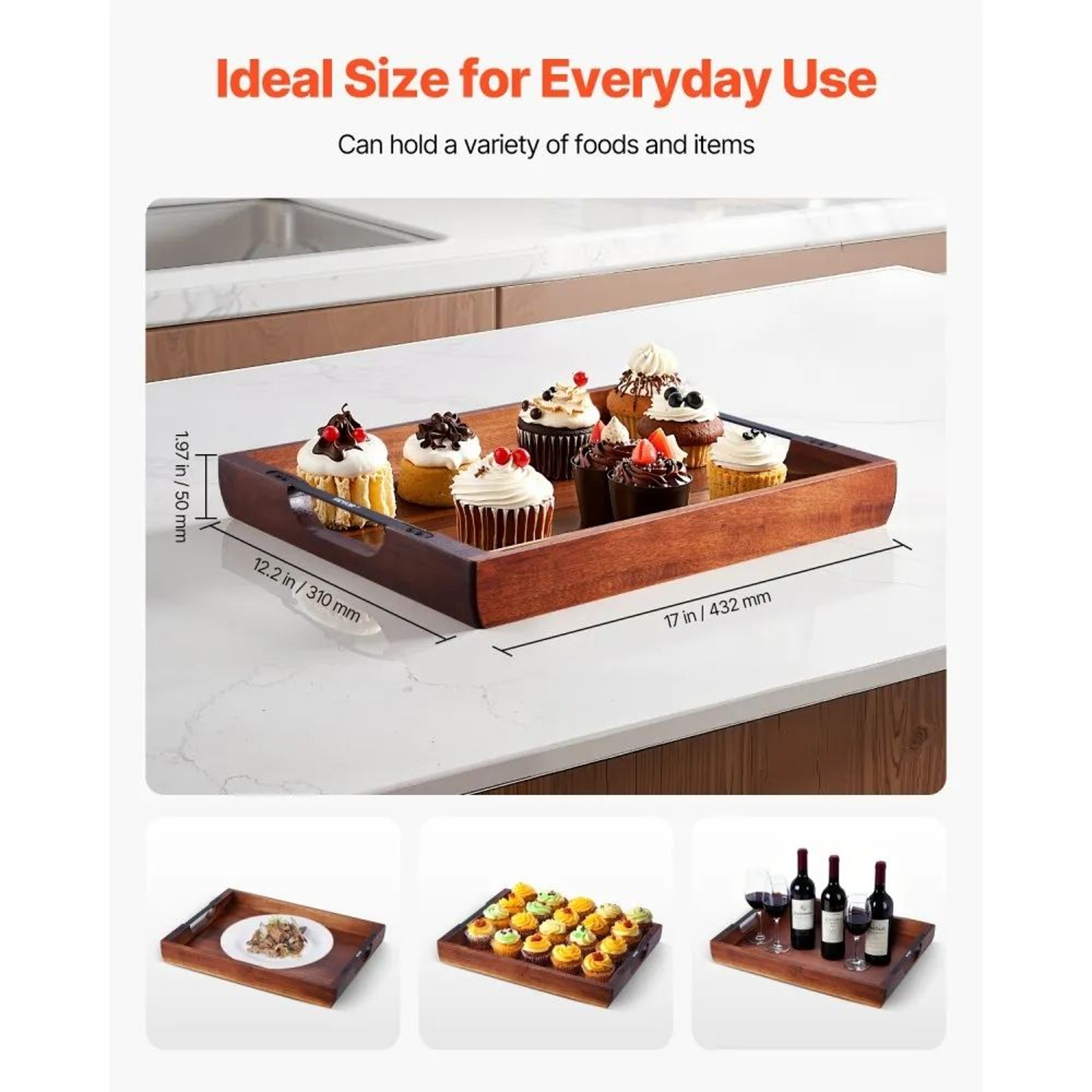 Acacia Wood Serving Tray With Iron Handles Rustic Ottoman And Coffee Table Tray 2