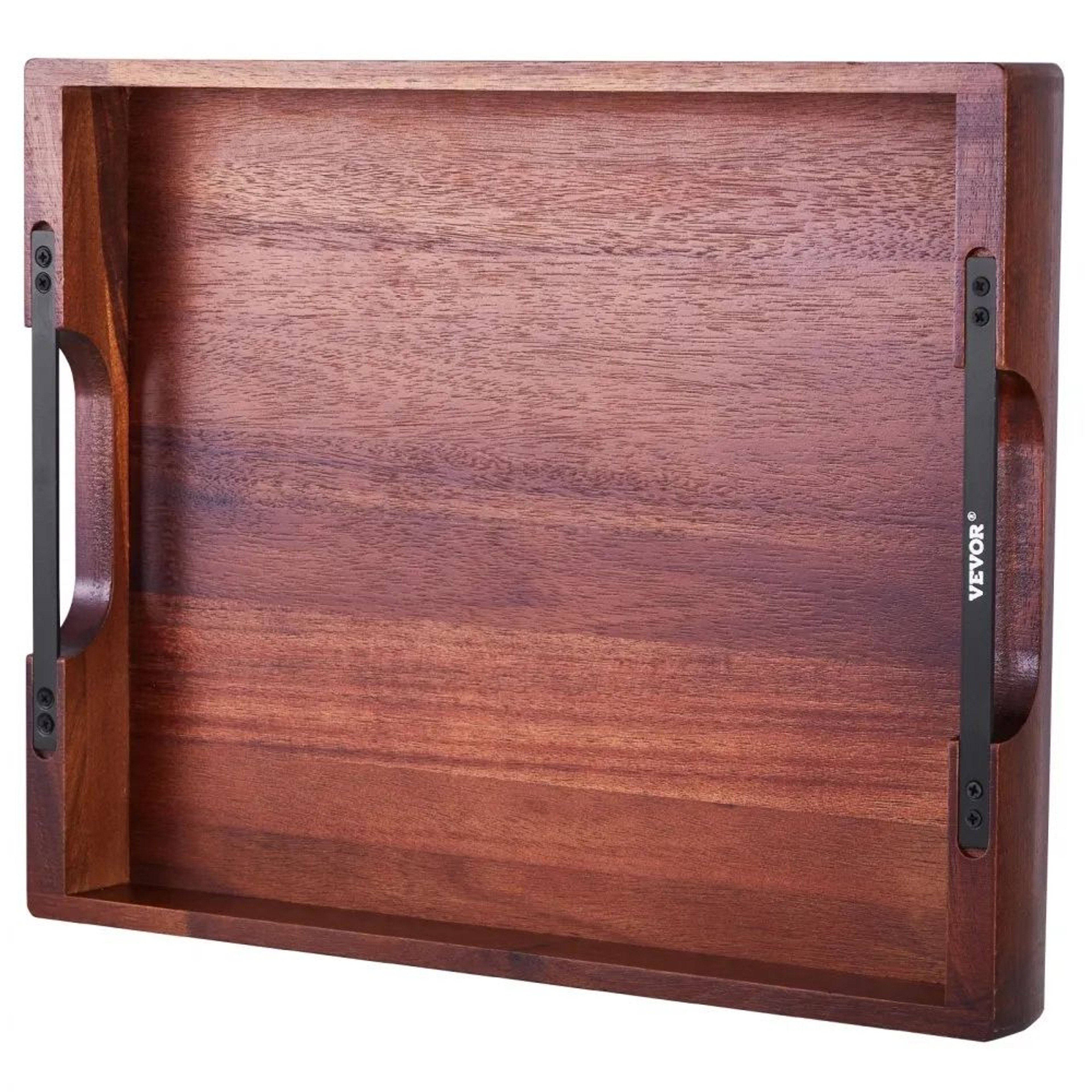 Acacia Wood Serving Tray With Iron Handles Rustic Ottoman And Coffee Table Tray 6