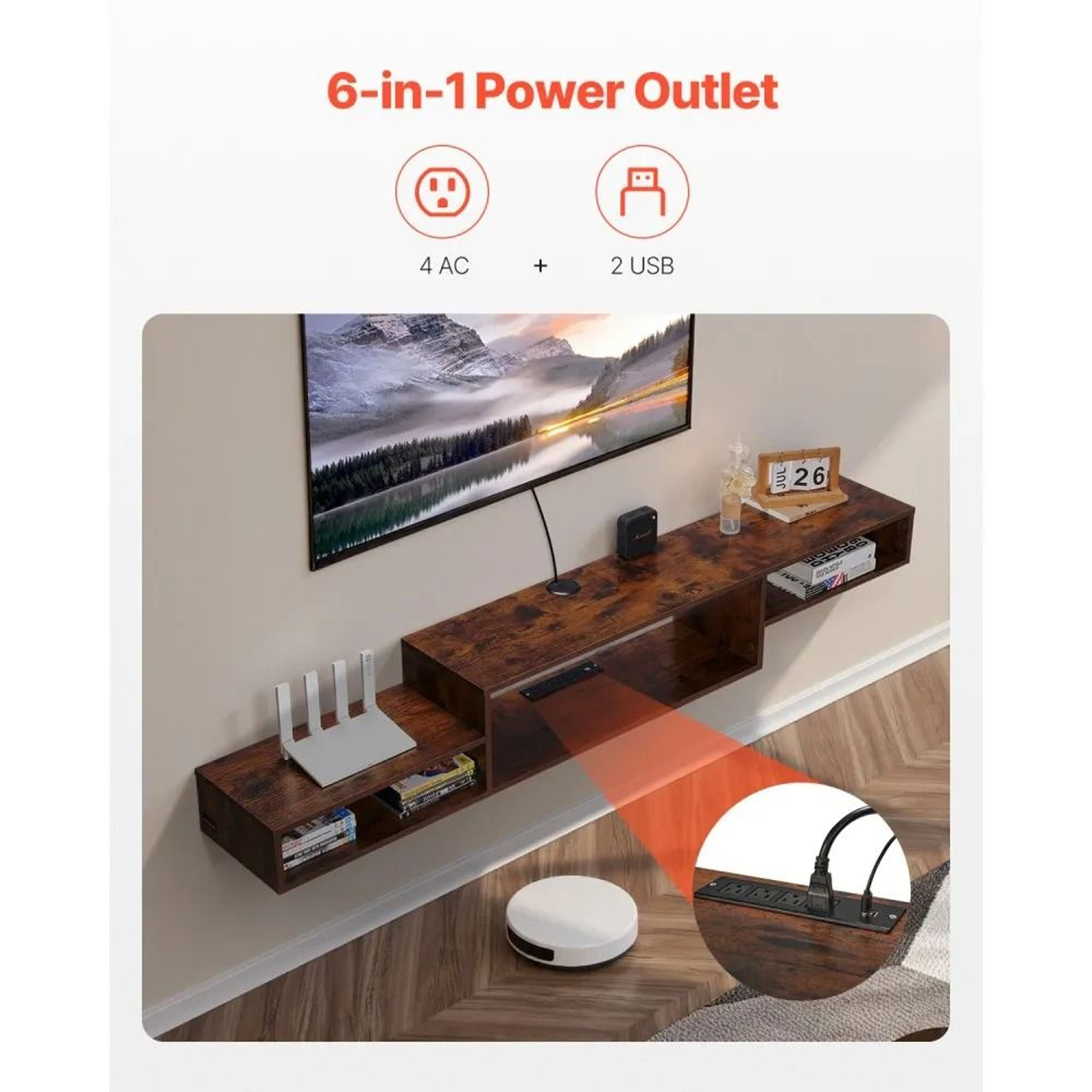 70Inch Floating TV Stand With Power Outlets And WallMounted Storage Cabinet 4
