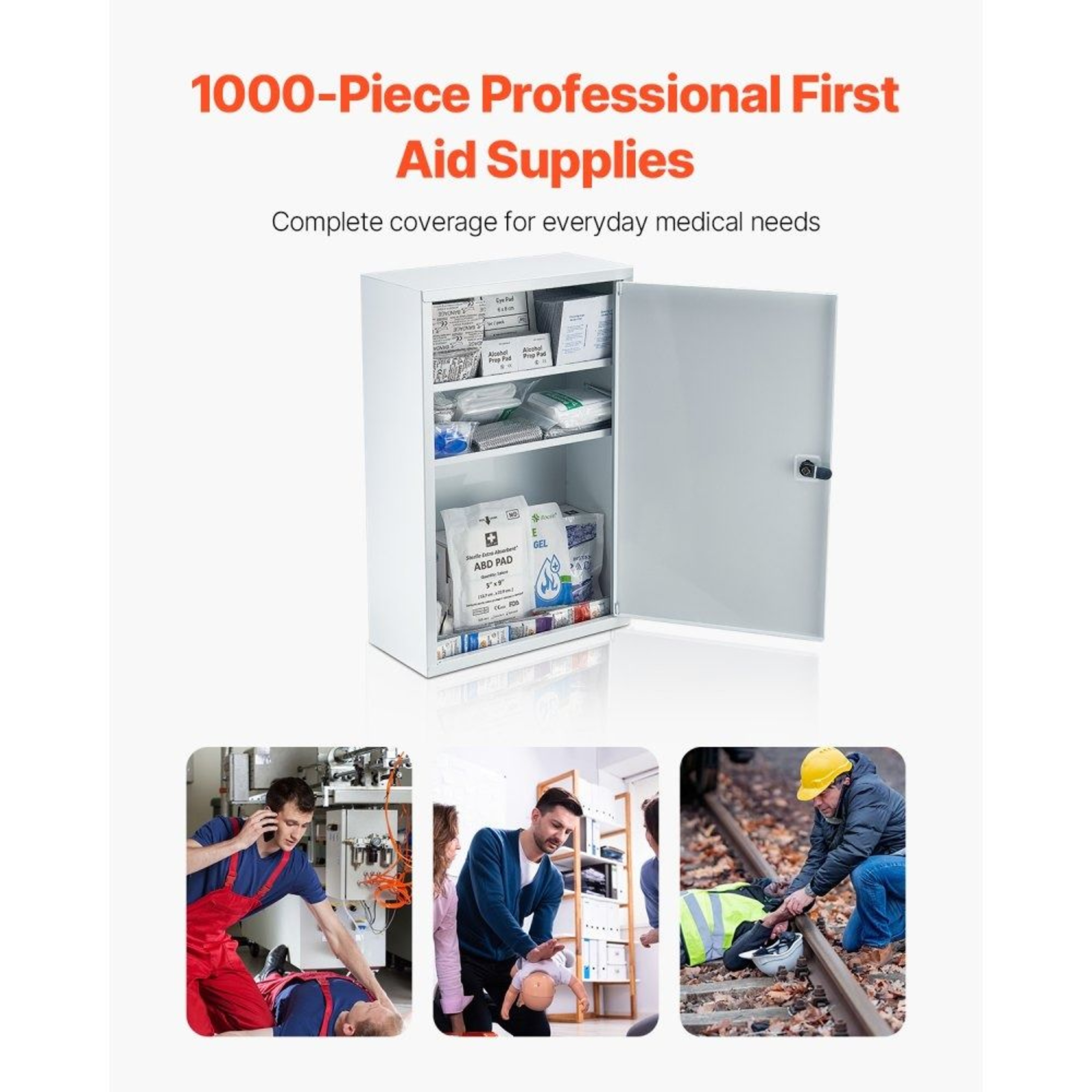 1000Piece First Aid Cabinet With 3 Shelves And WallMountable Steel Design 3