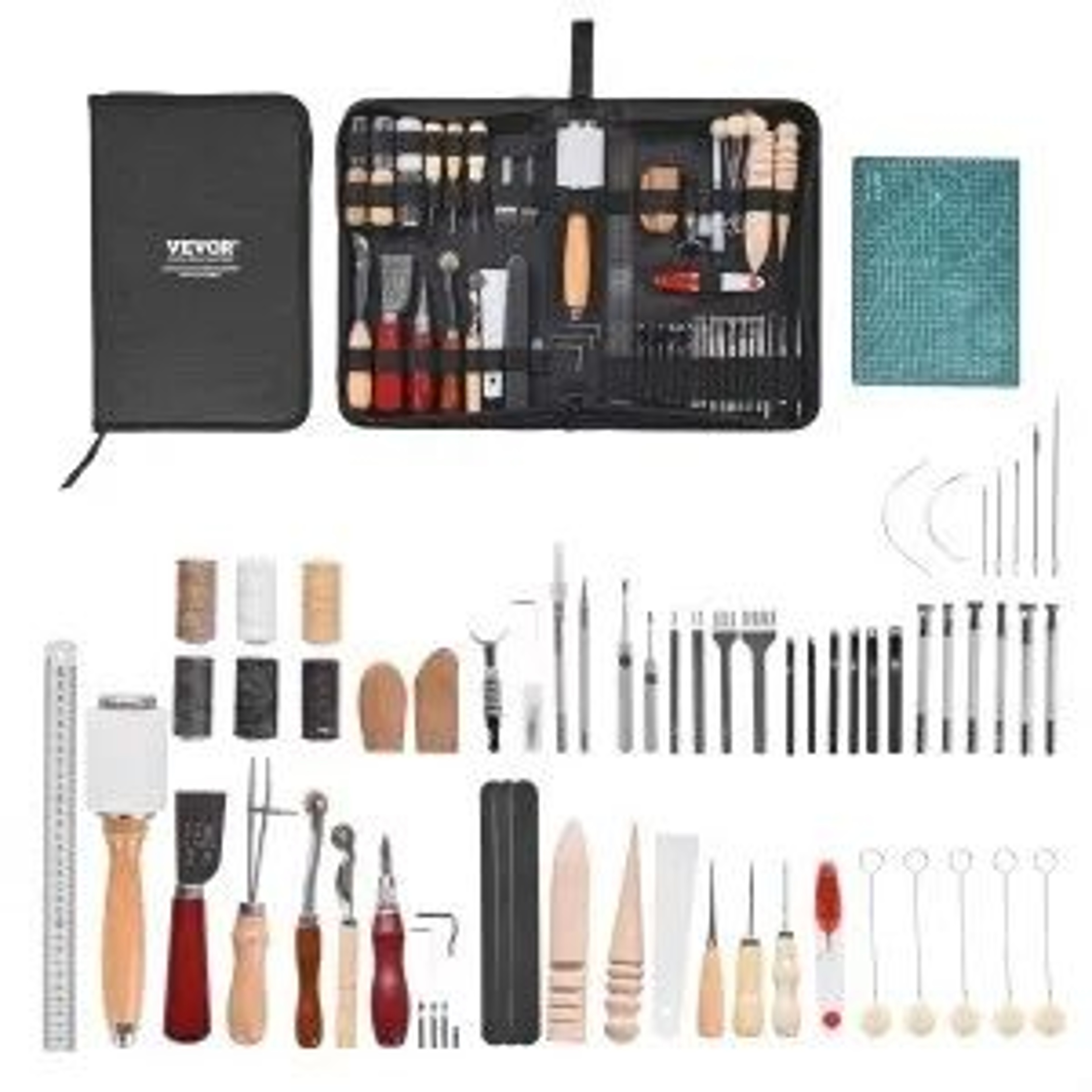 59Piece Leather Working Tools Kit With Engraving Sewing Punching Tools And Canvas Bag 0