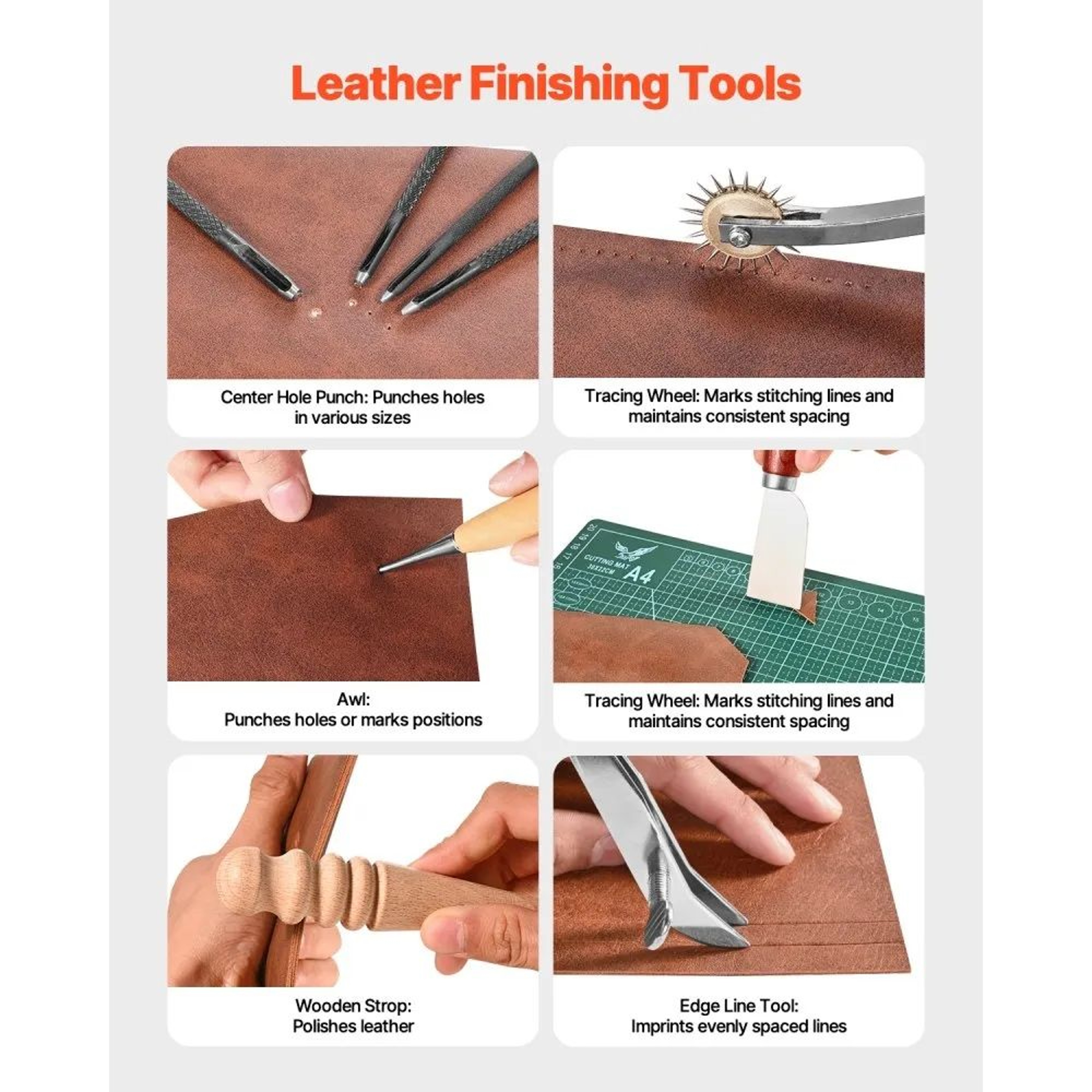 59Piece Leather Working Tools Kit With Engraving Sewing Punching Tools And Canvas Bag 6