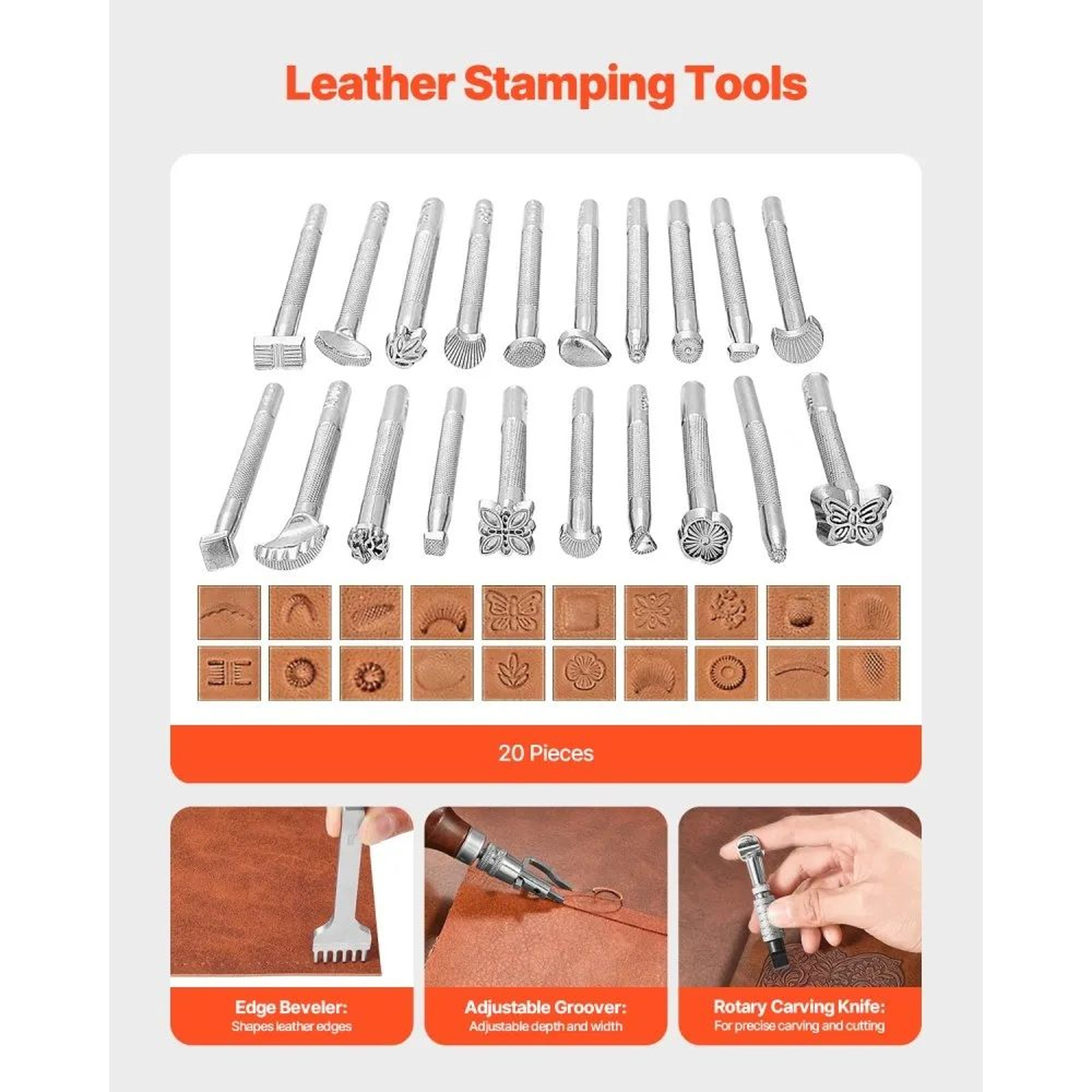 72Piece Leather Working Tools Kit With Leather Storage Bag For DIY Crafting 5