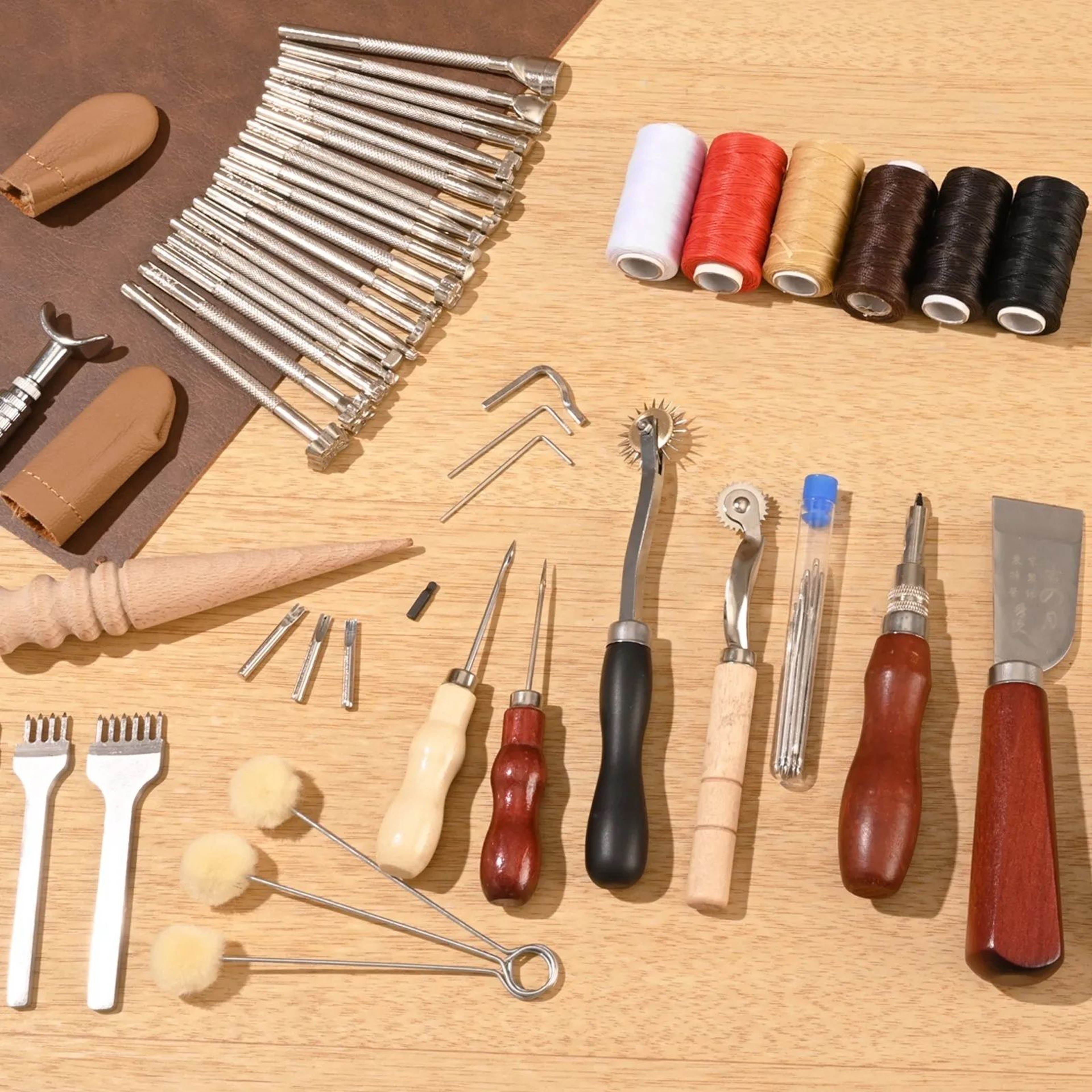 72Piece Leather Working Tools Kit With Leather Storage Bag For DIY Crafting 0
