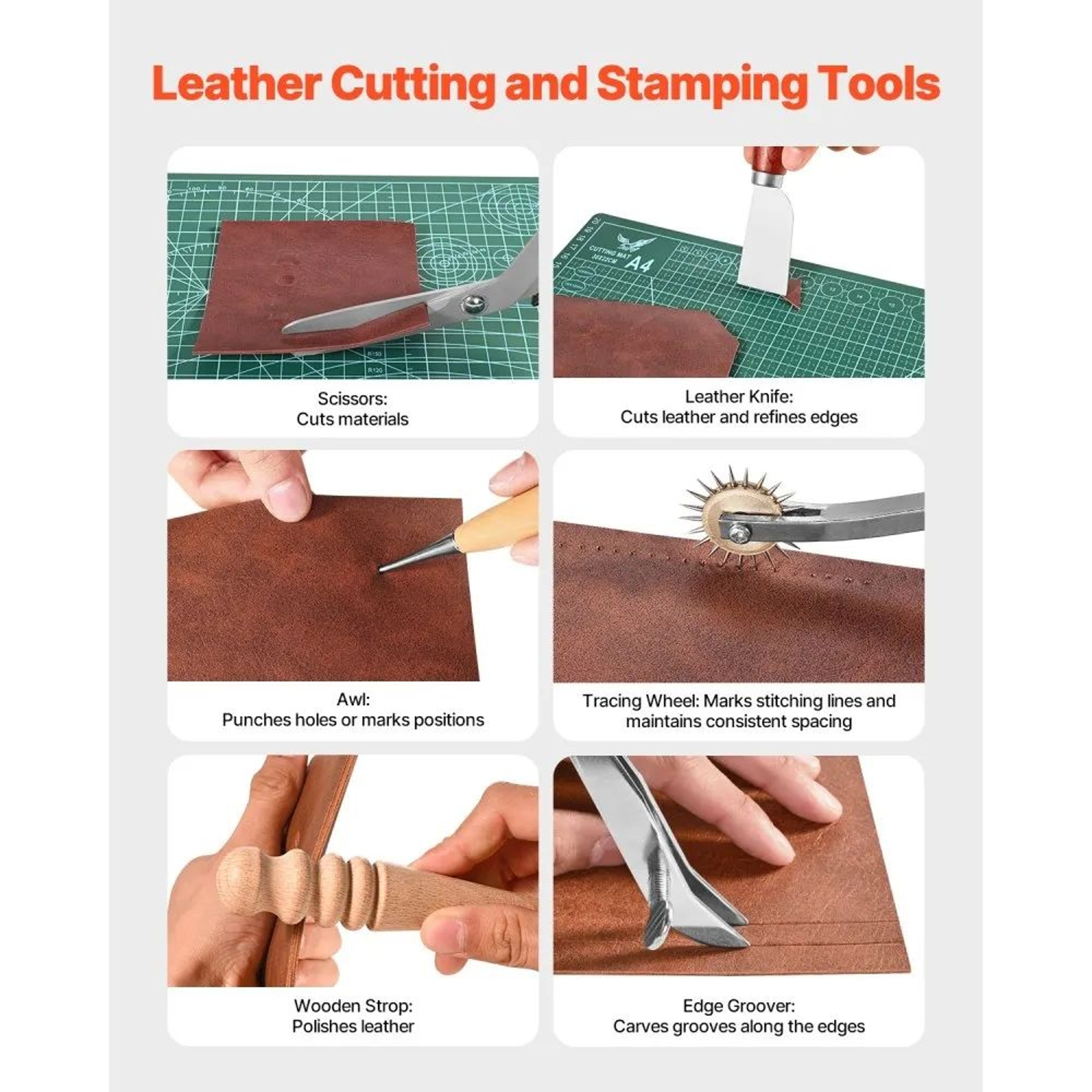 72Piece Leather Working Tools Kit With Leather Storage Bag For DIY Crafting 3