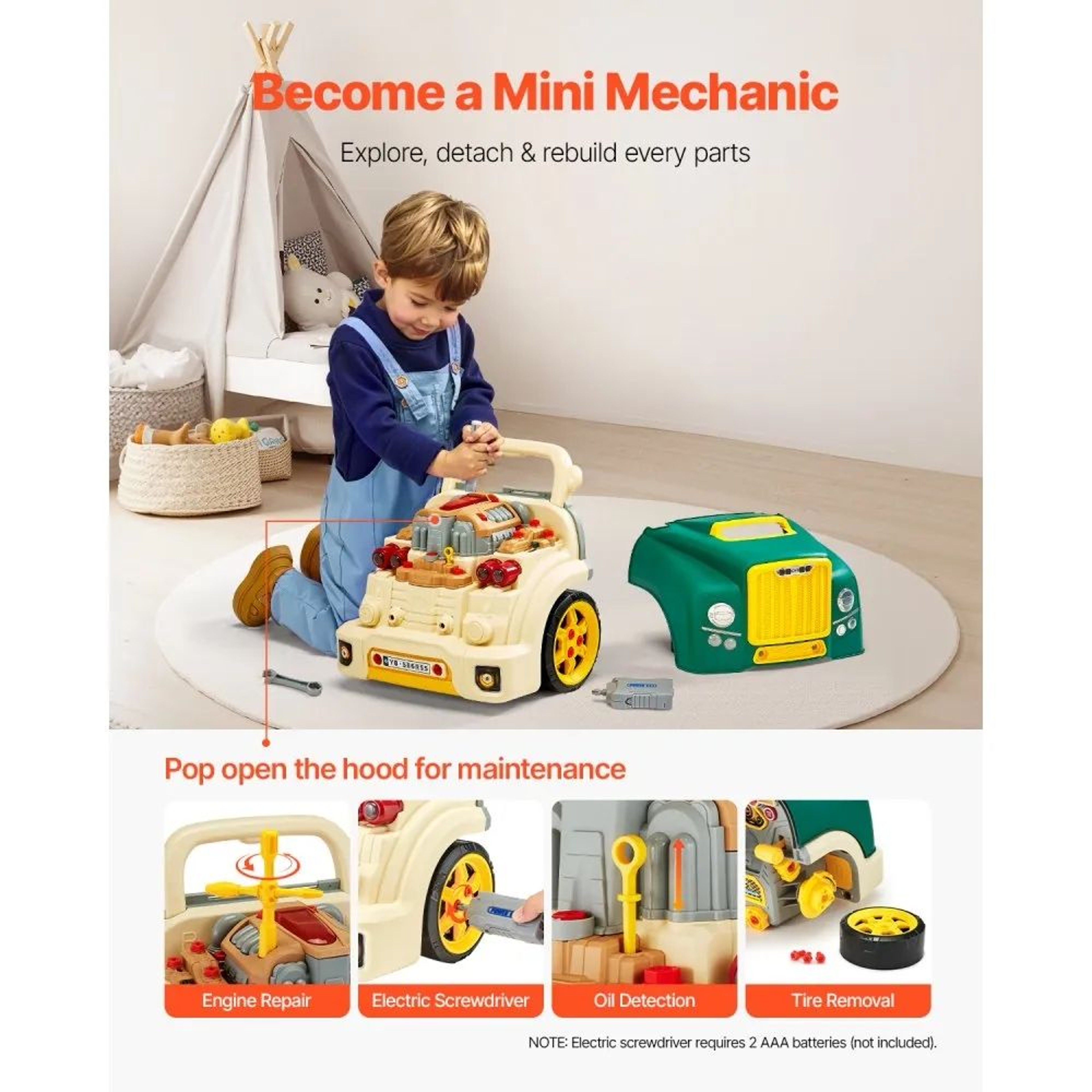 Kids Mechanic Engine Toy 60Piece Car Repair Play Set With Lights And Sounds 4