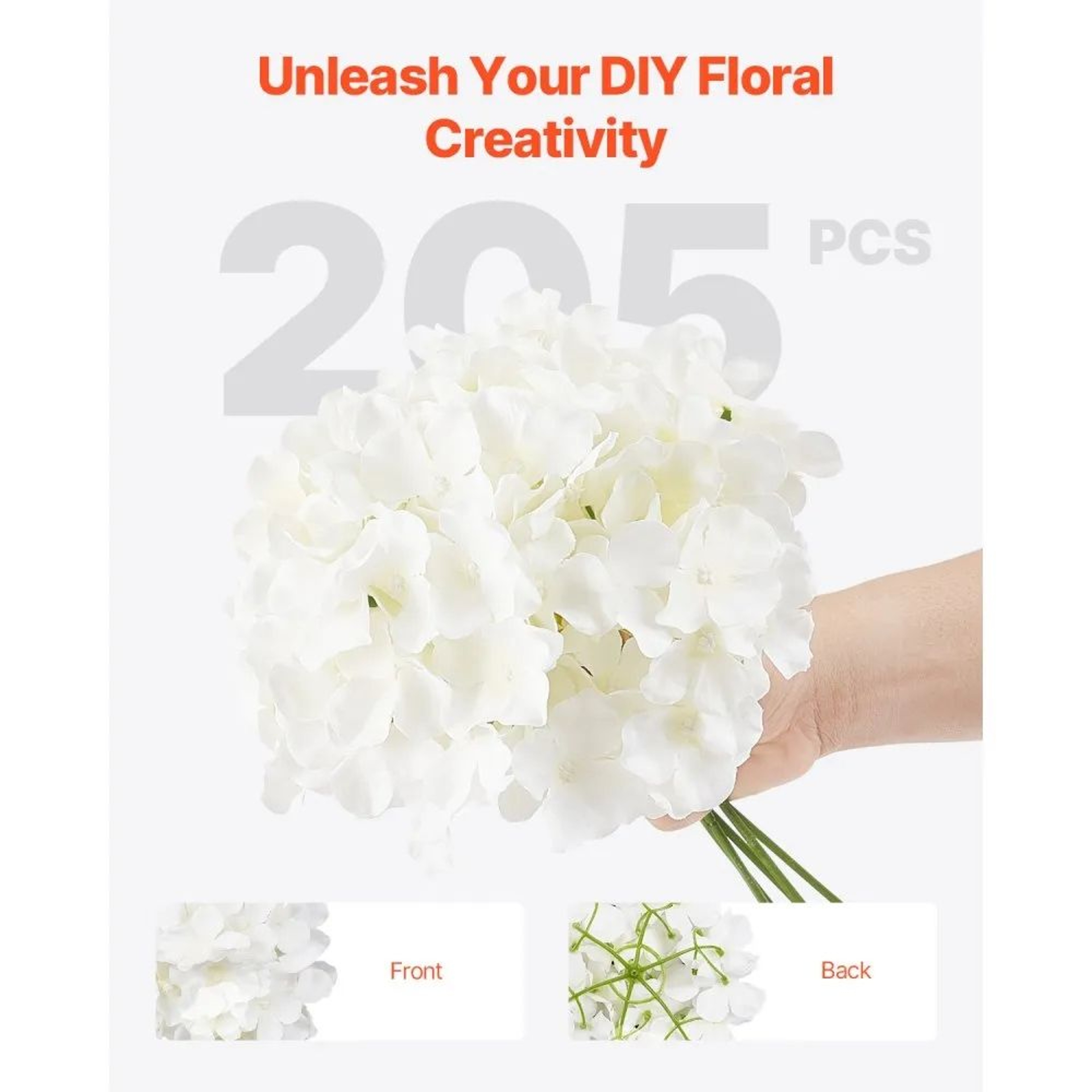 205Piece White Artificial Hydrangea Flowers With Silk Petals And Flexible Stems 4