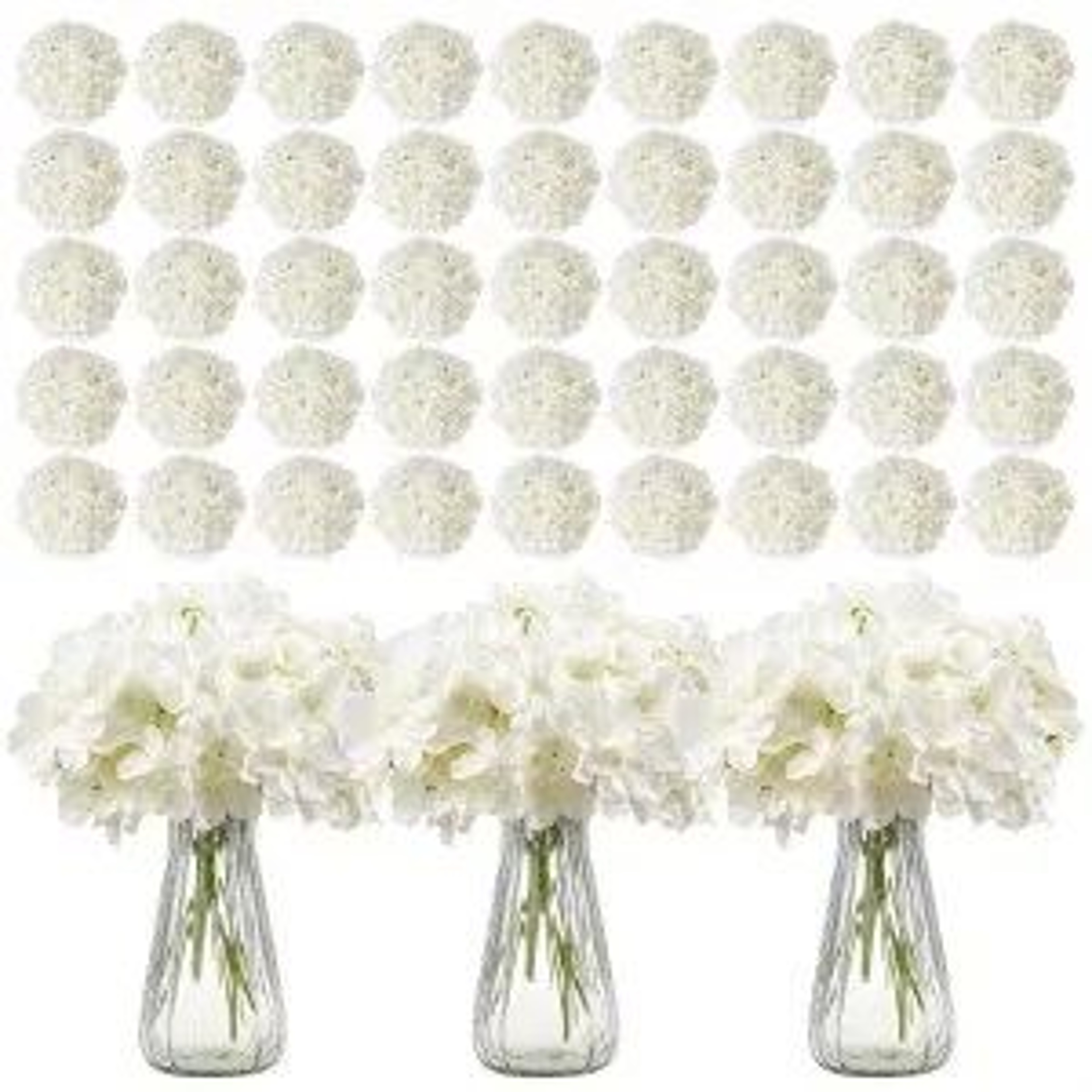 305 Pcs White Artificial Hydrangea Flowers With Stems For Wedding Bouquets And DIY Decor 0