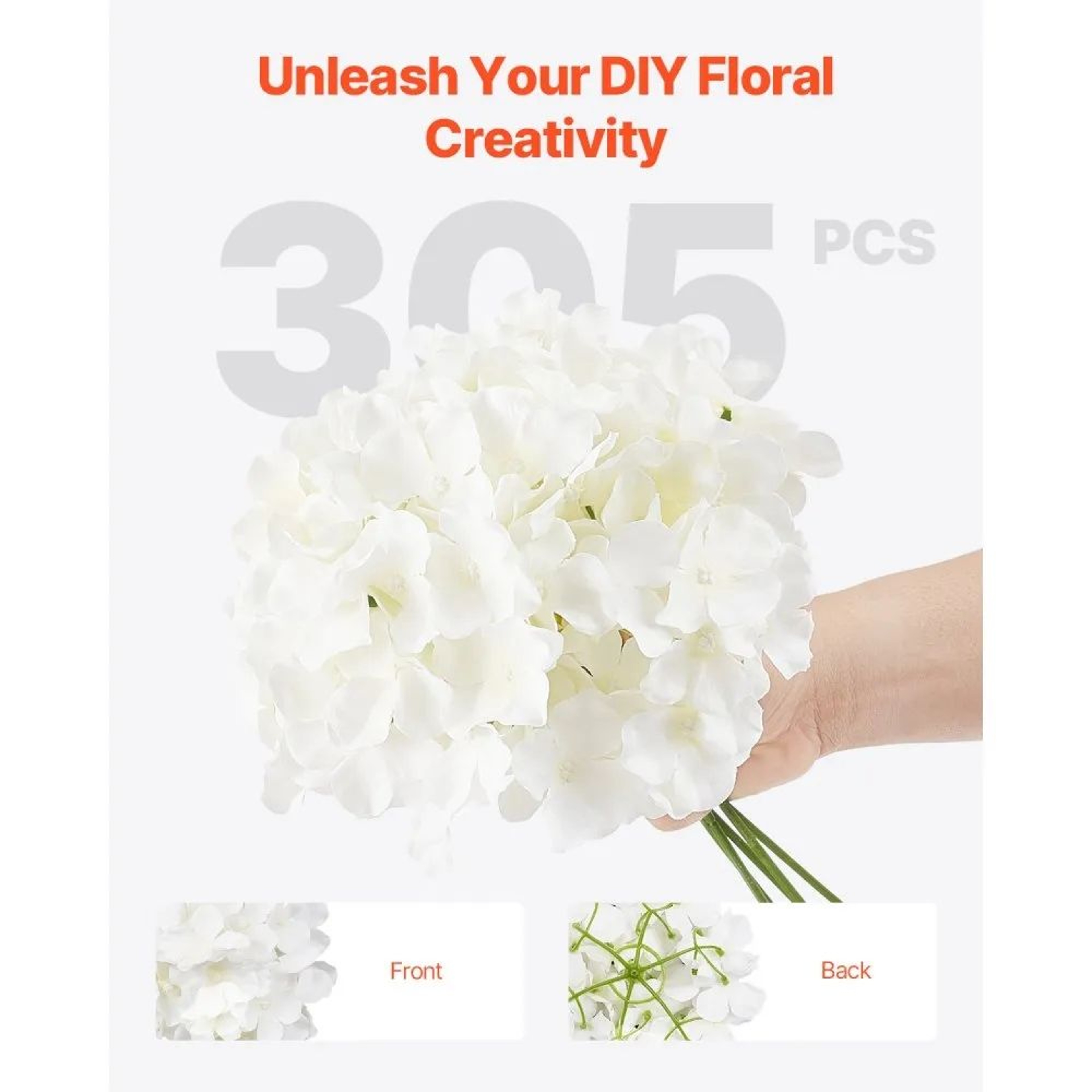 305 Pcs White Artificial Hydrangea Flowers With Stems For Wedding Bouquets And DIY Decor 3