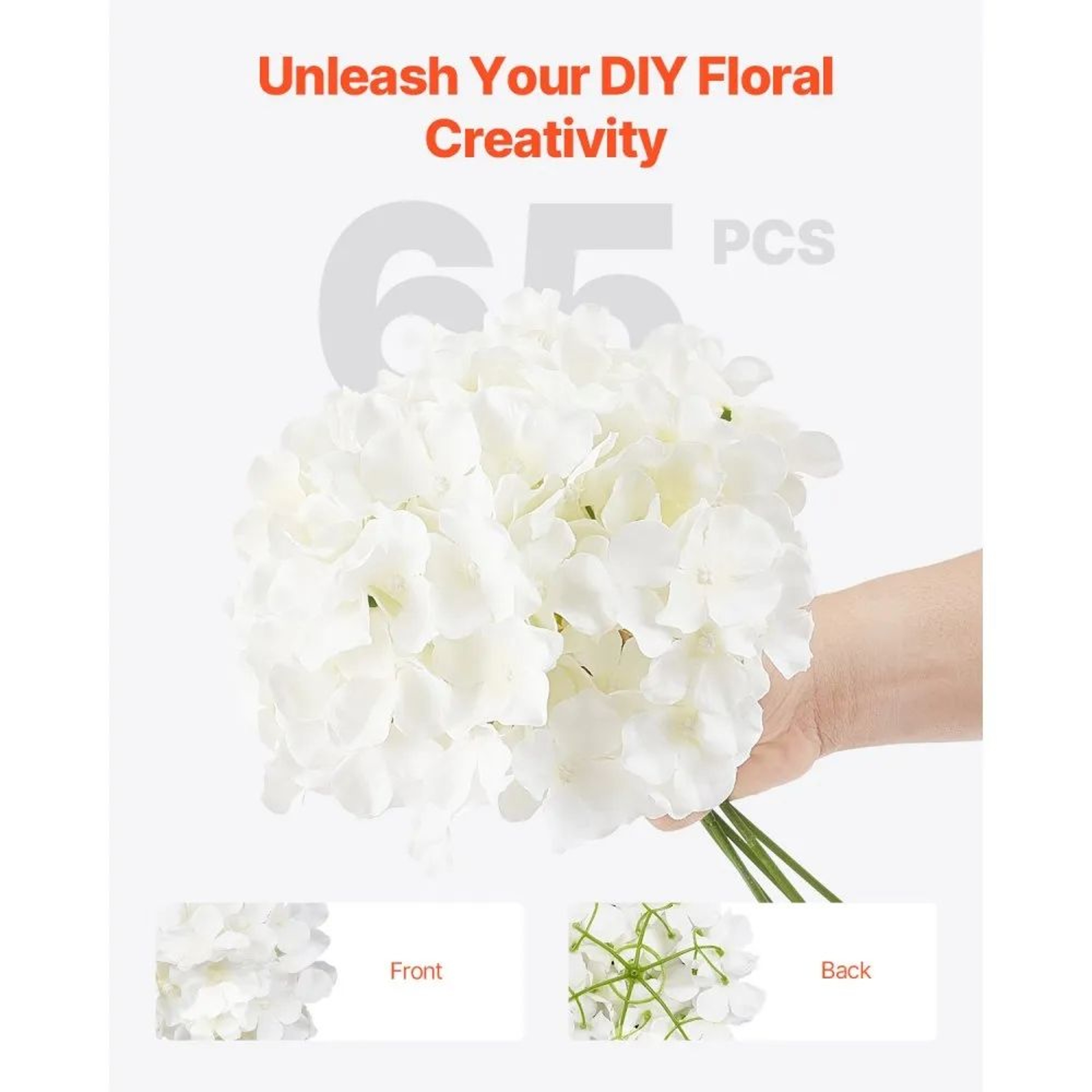 65 Pcs White Artificial Hydrangea Flowers With Silk Petals For Wedding Bouquets And DIY Decor 3