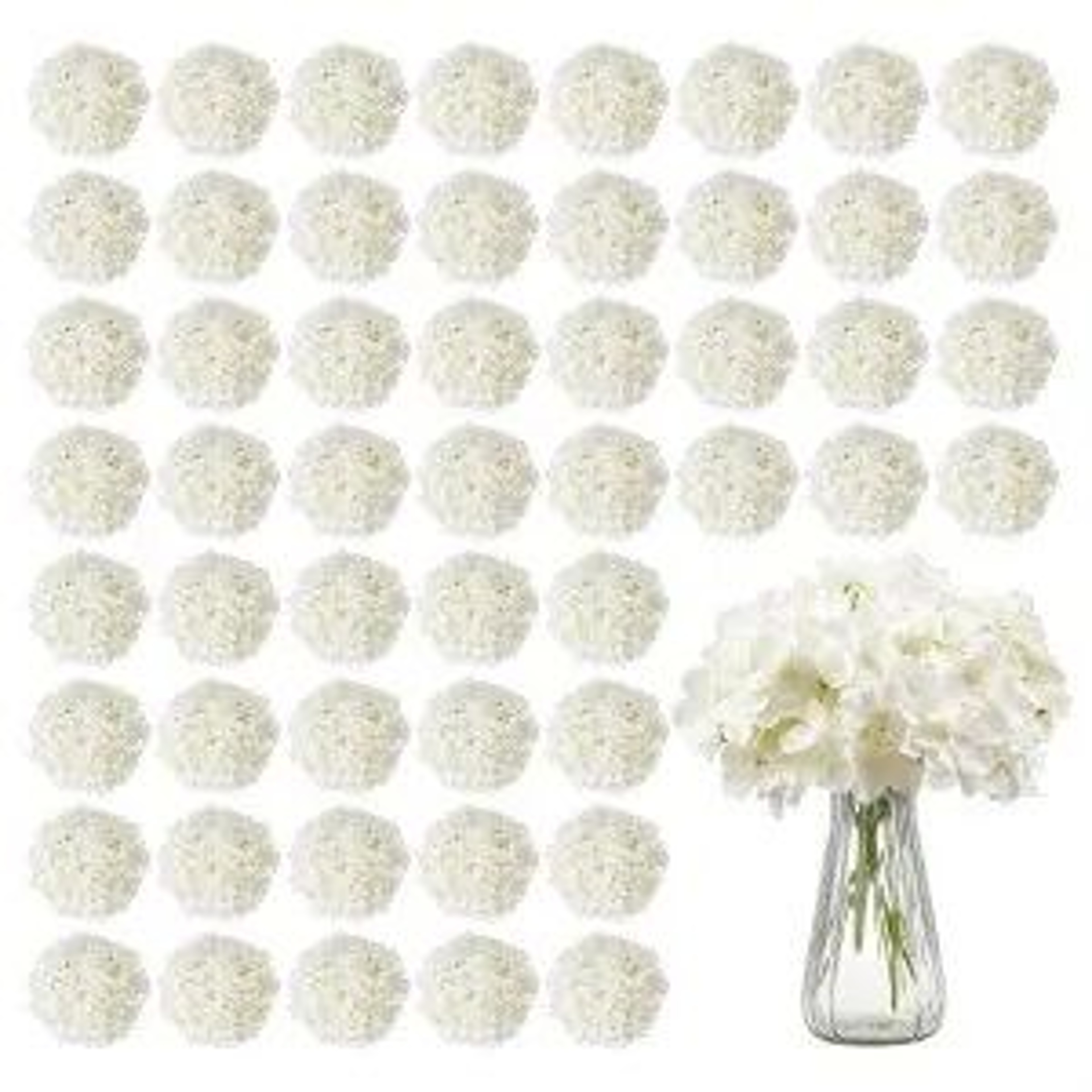 65 Pcs White Artificial Hydrangea Flowers With Silk Petals For Wedding Bouquets And DIY Decor 0