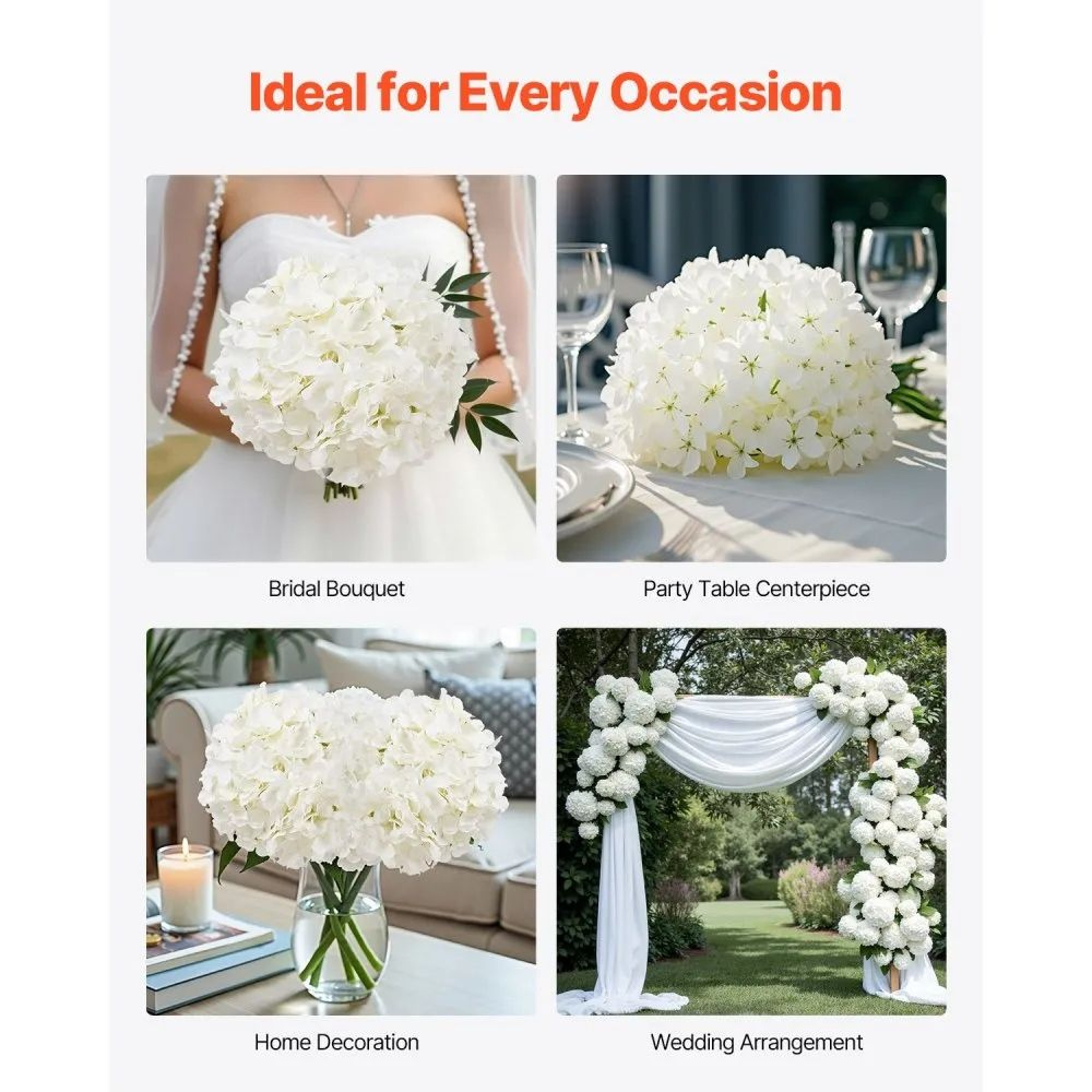 65 Pcs White Artificial Hydrangea Flowers With Silk Petals For Wedding Bouquets And DIY Decor 6